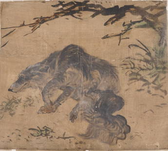 Korean Brush Painting of a Dog Joseon Dynasty: Title: Dog Origin: Korea, Joseon Dynasty 1392-1897 Medium: Brush Painting on hand made brown Paper<