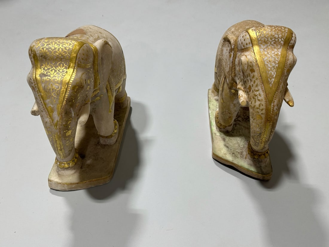 Hand Carved and Gold Paint Marble Elephants, India (1 of 16)