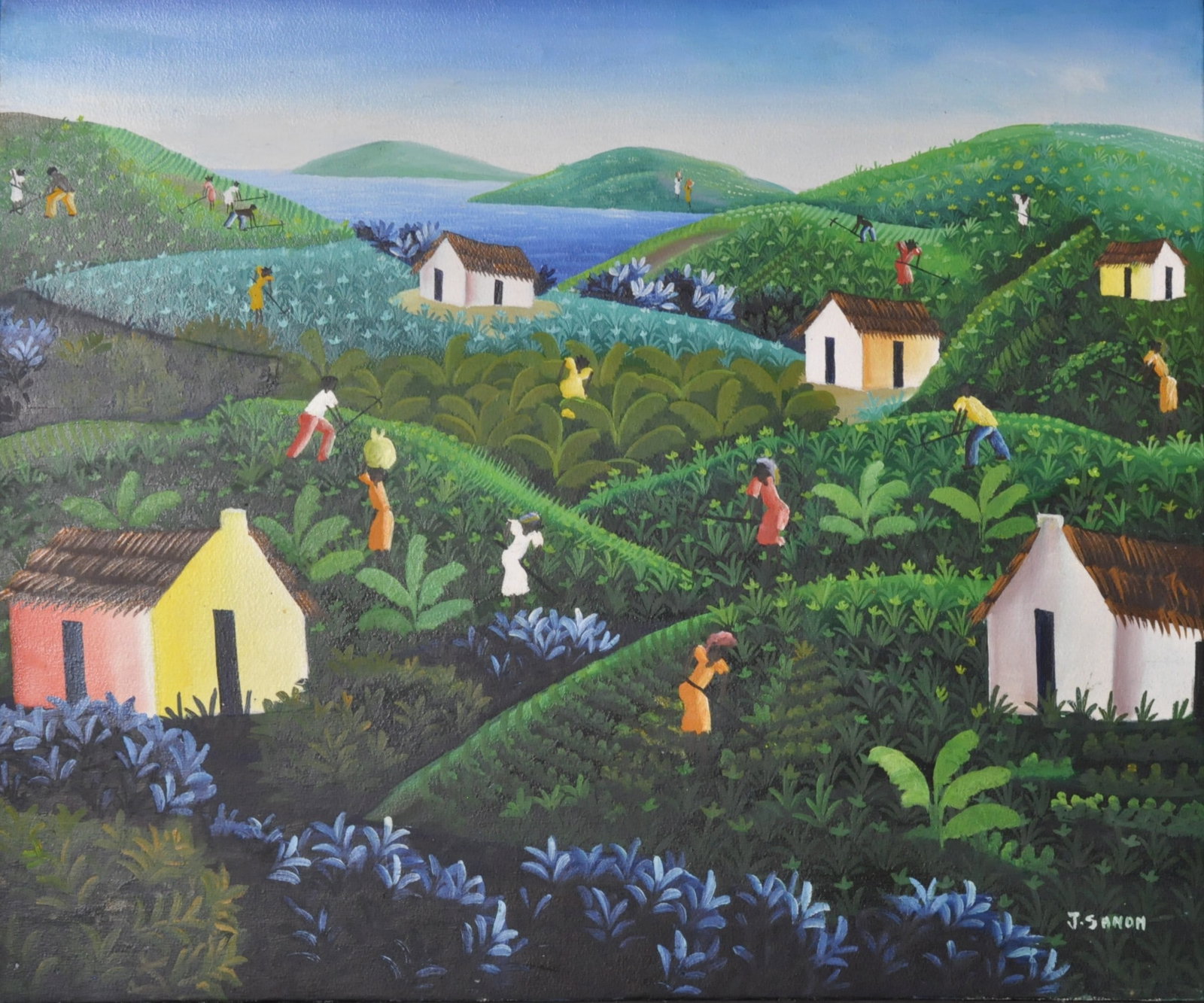 Janet Sanon, Haitian Village Scene: Title: Haitian Village Scene Artist:<