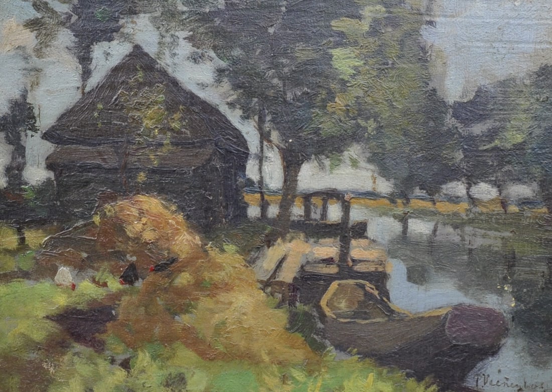 P. V. Docked Boat: Artist: P. V. Title: