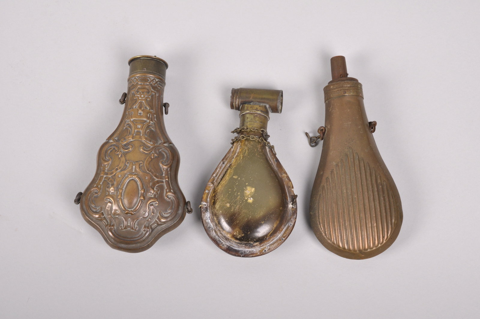 Three 19th Century Powder Flasks: Origin: 19th Century Dimensions: