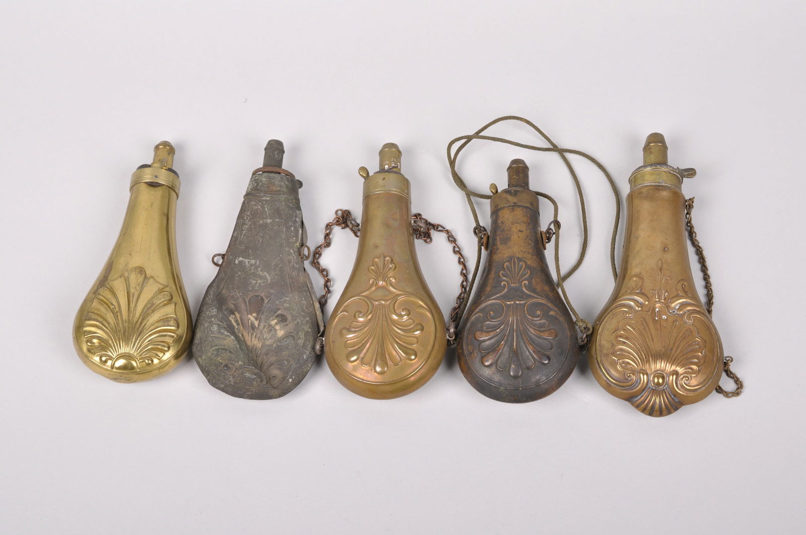 Shell Decorated Powder Flask: Origin: Mid19th Century, England Dimensions: <