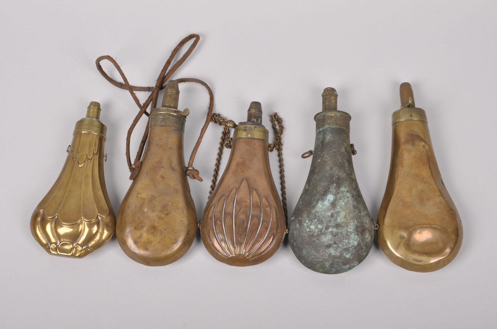 Brass Powder Flasks: Origin: 18th-19th Century Dimensions: