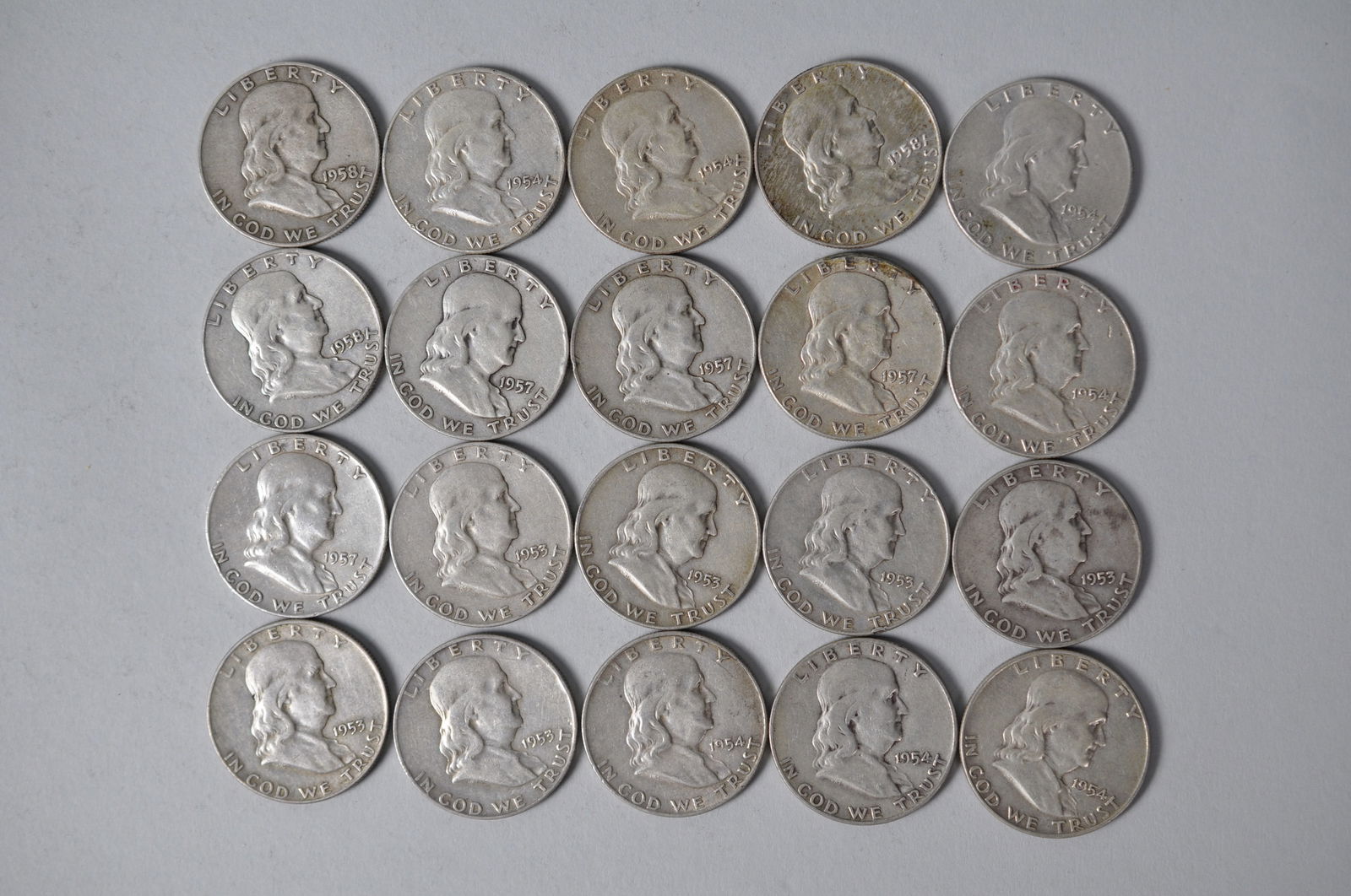 1953-1954, 1957-1958 US Silver Half Dollars (1 of 10)