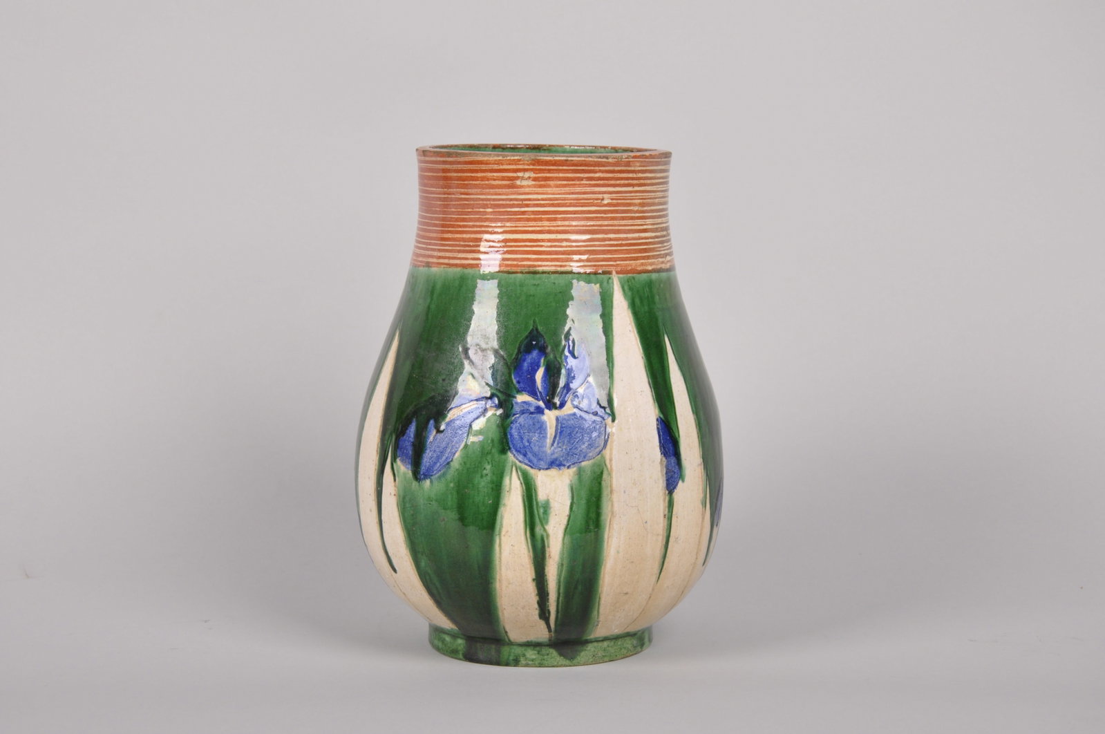 Awaji Japanese Glazed Iris Vase: Origin: Japan Medium: