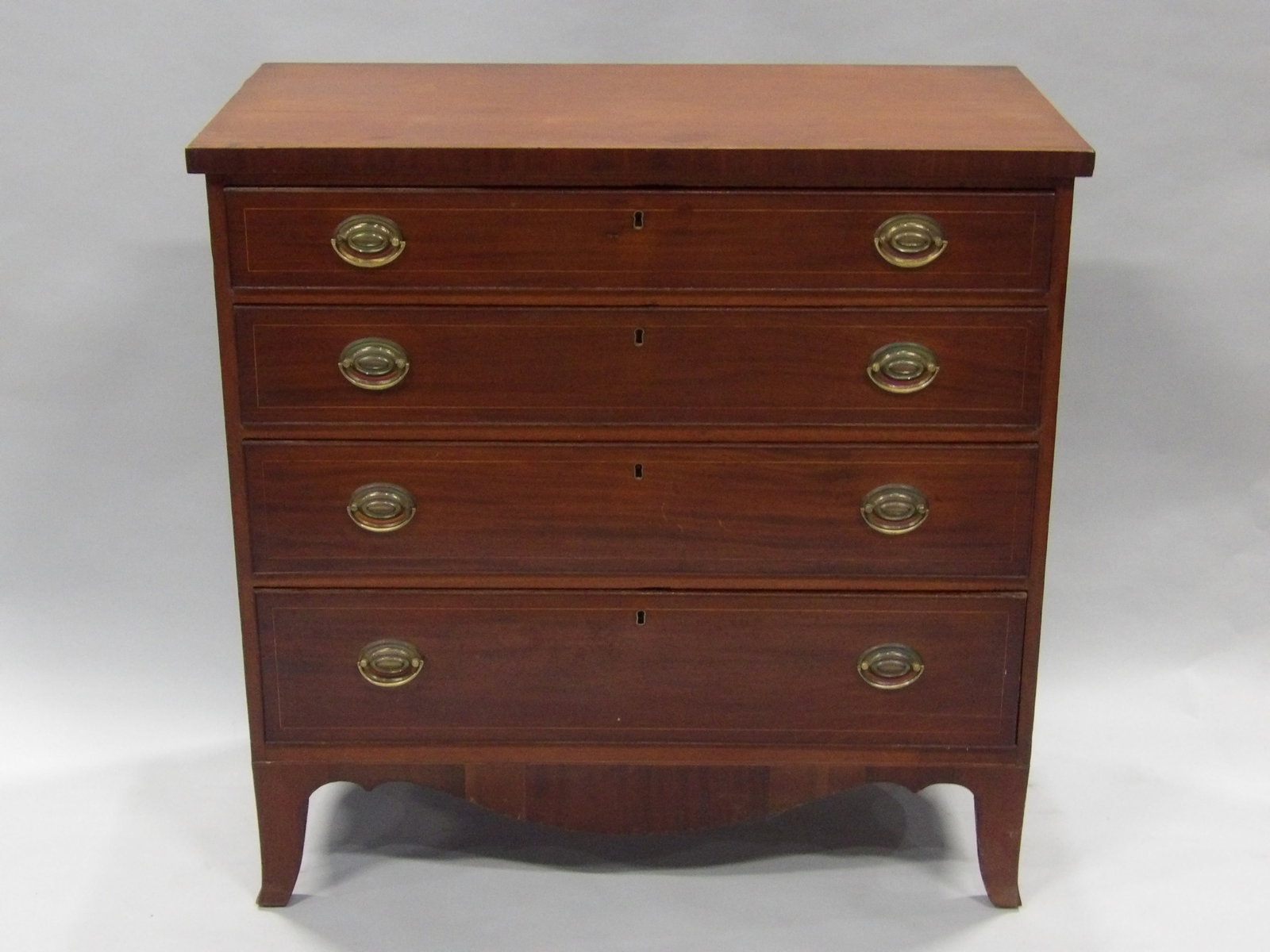 Southern Walnut Hepplewhite Dresser: Dimensions: 38x19 3/16x37 1/2" Condition: Drawers have had Repairs Made, Runners were Replaced with Poplar Wood, Vanity Pieces Missing (Common Issue) Additional Information: This beautiful Southern