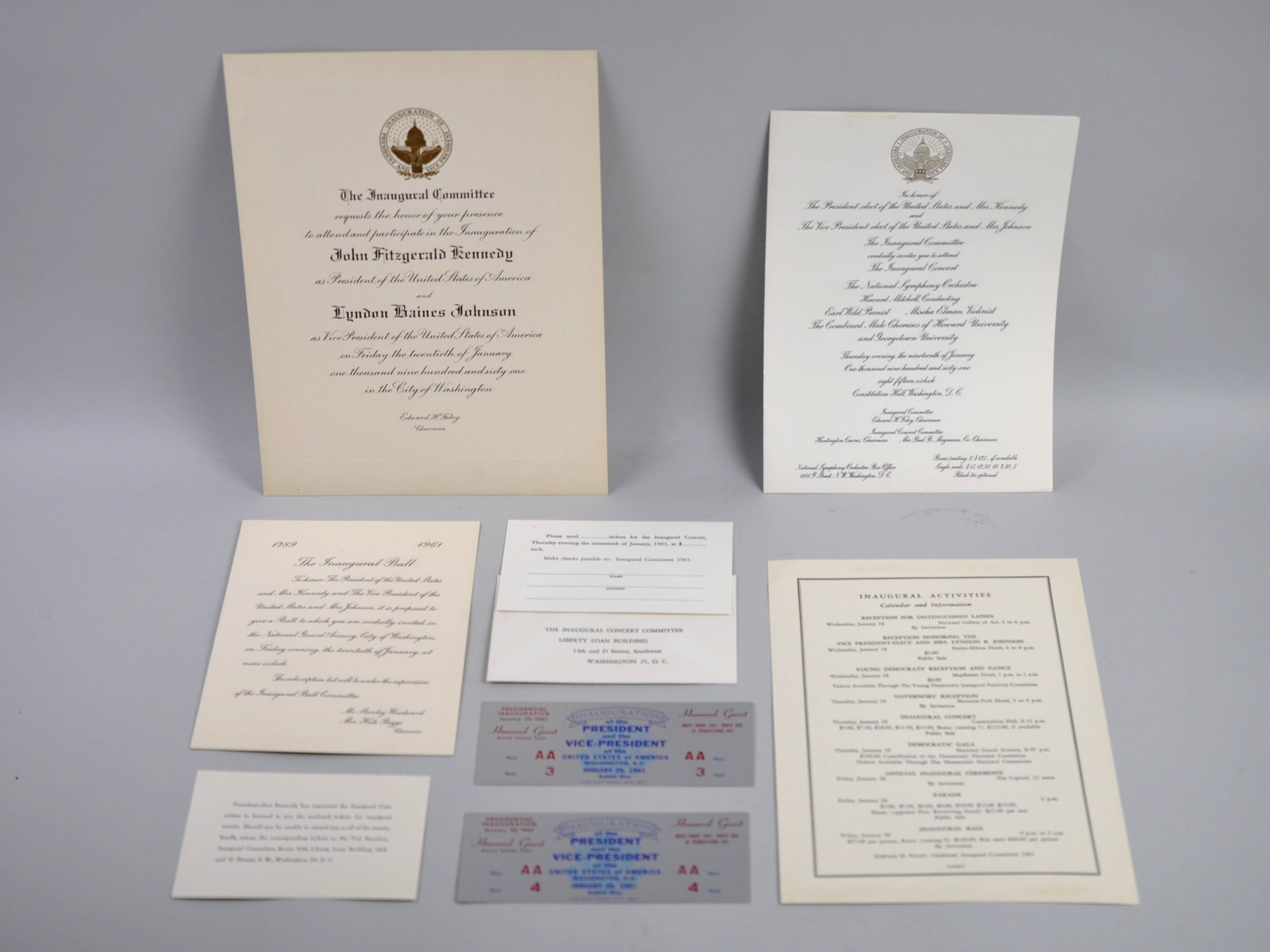 JFK U.S. Presidential Inauguration Collection: Dimensions: Various Condition:?Age Toning and Handling Wear Additional Information:?Original 1961 John F. Kenned