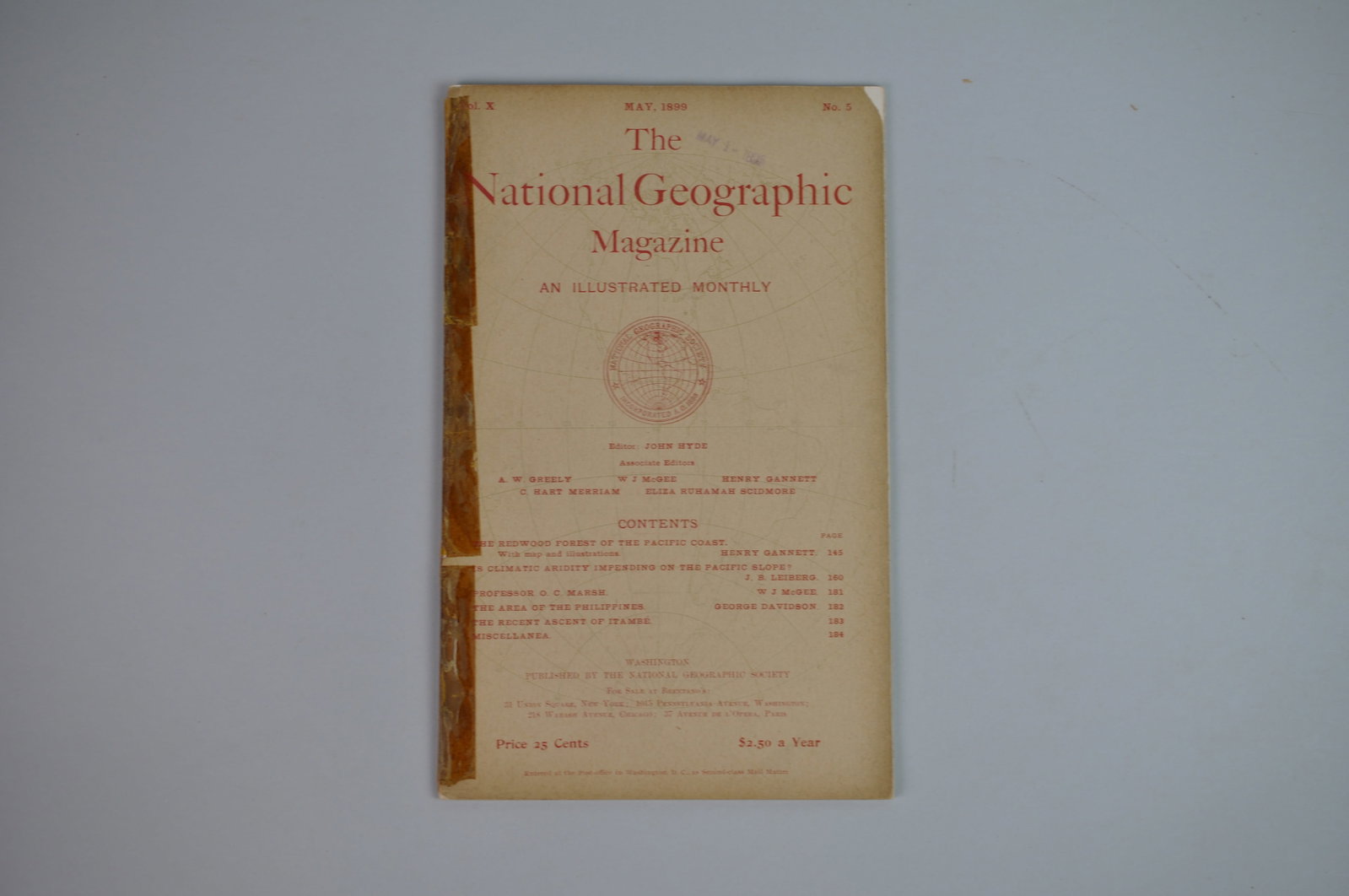 Vol. No. May 1899 National Geographic: Month Issued: May Year Issued: 1899 Dimensions: 10x6" Condition:
