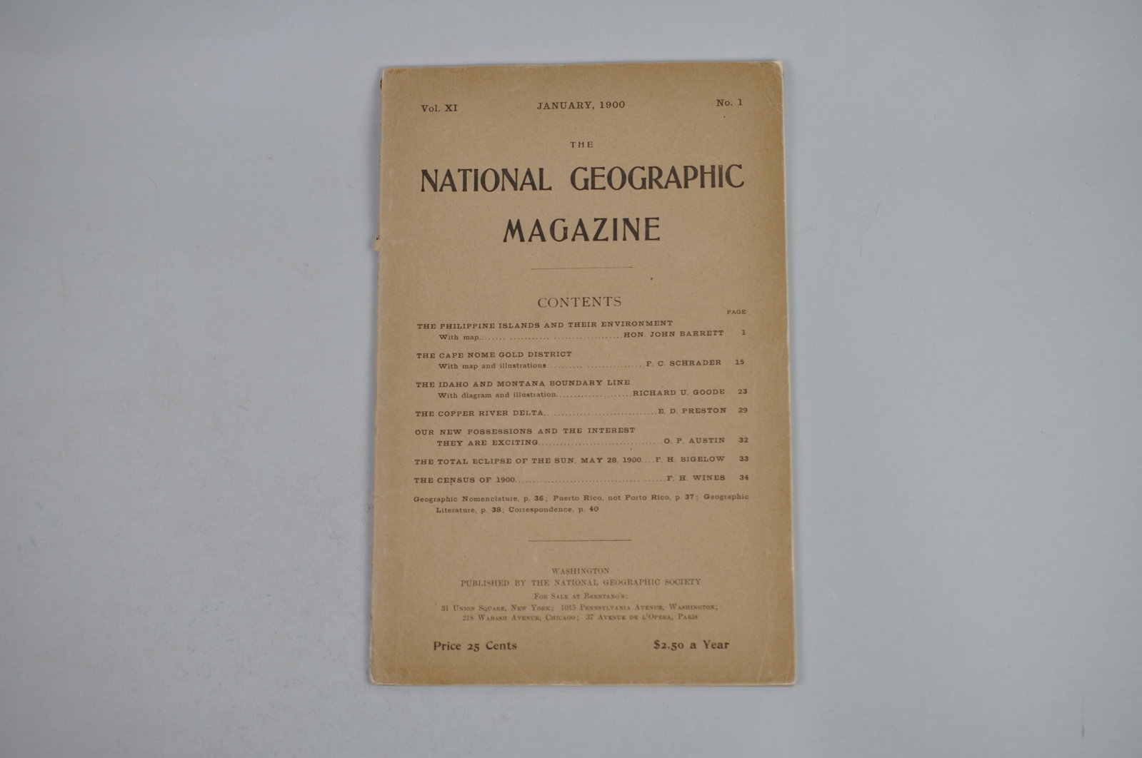 Vol. XI No. 1 January 1900 National Geographic w/ Map (1 of 3)