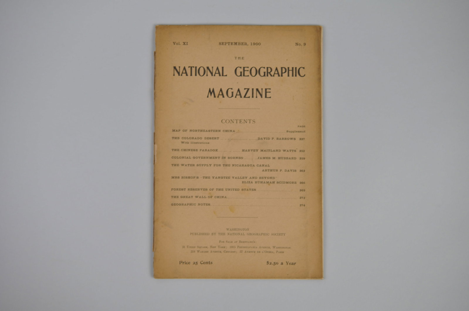 Vol. XI No.9 September 1900 National Geographic: Month Issued: September Year Issued: 1900 Dimensions: 9 1/2 1/4" Condition: Fair Additional Information: Vol. XI, No. (September 1900) of