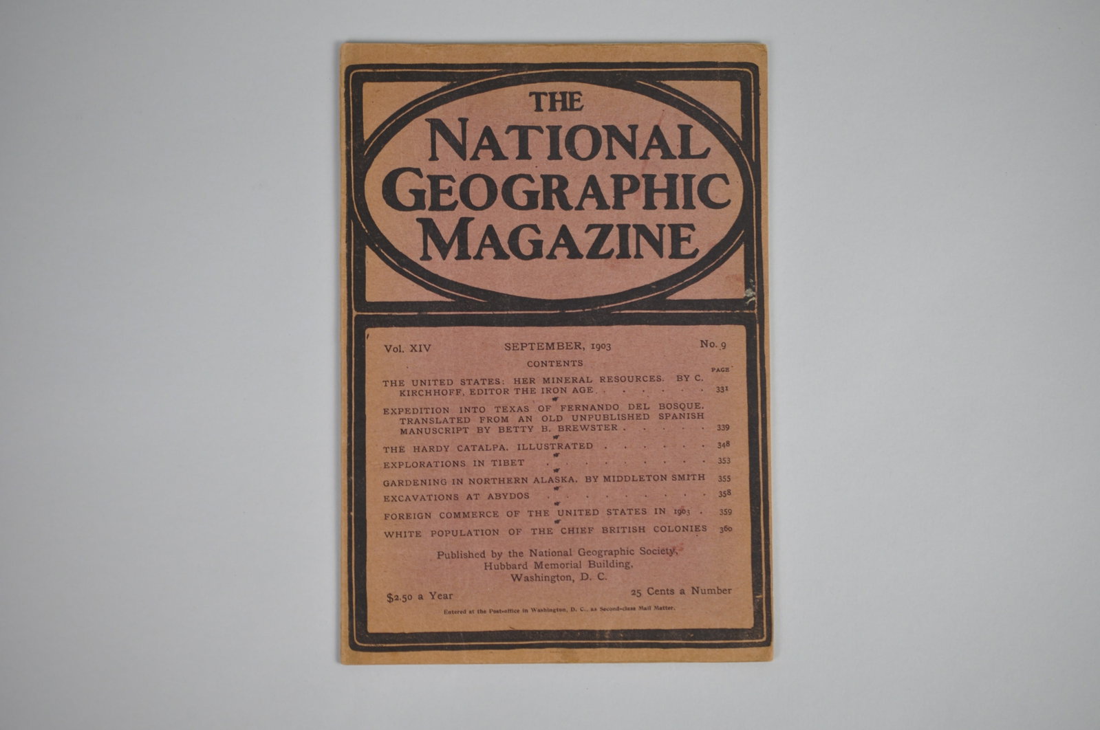 Vol. XIV No.9 September 1903 National Geographic: Month Issued:?September Year Issued:?1903 Dimensions: 10 7" Condition: