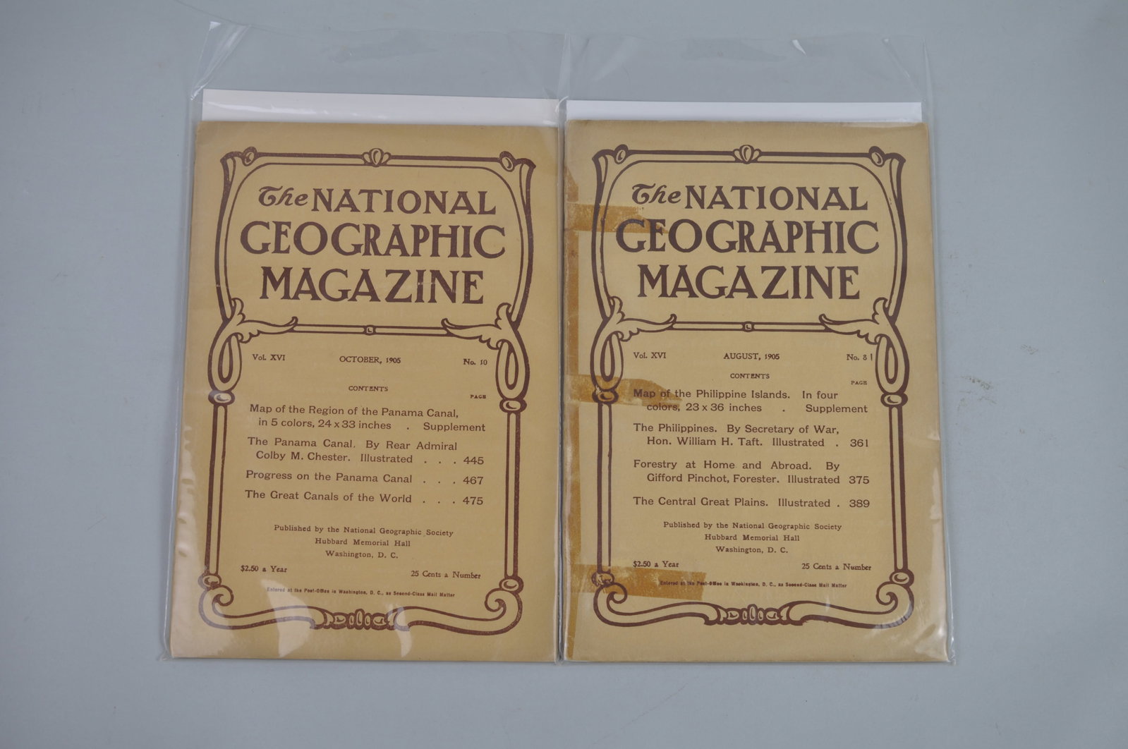 1905 August October of National Geographics: Month Issued: August, October Year Issued: 1905 Dimensions: 10x6 7/8" Cond