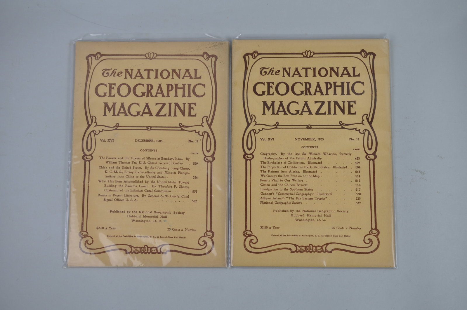 1905 November December National Geographics: Month Issued: November & December Year Issued: 1905 Dimensions: 10x6 7/8"