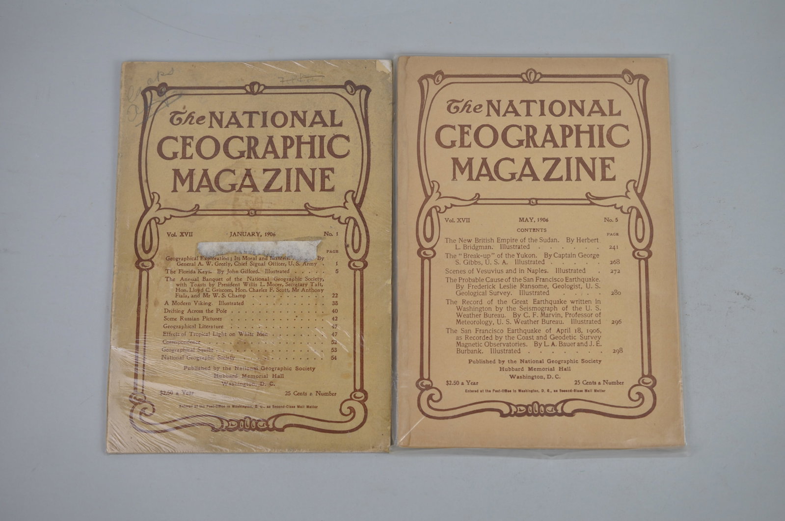 1906 January May National Geographic Magazines: Month Issued: January &?May Year Issued: 1906 Dimensions: 10x6 7/8" Co