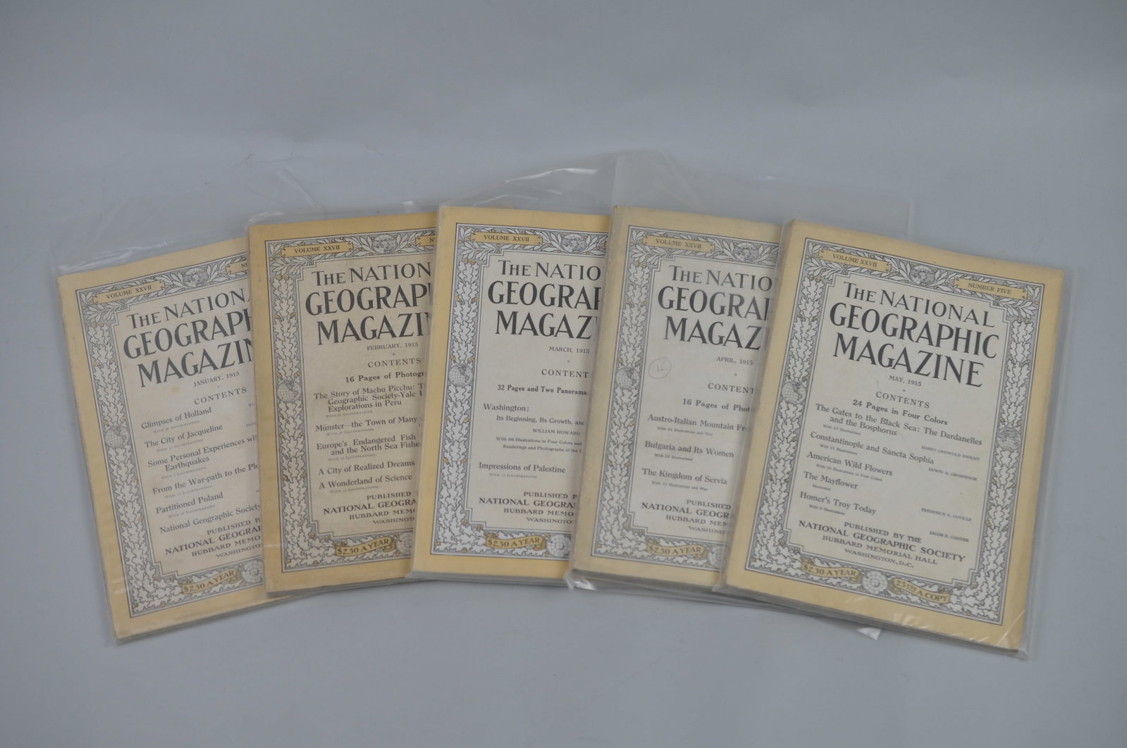 1915 January-May National Geographic Magazines: Month Issued: January-May Year Issued: 1915 Dimensions: 10x6 7/8" Each Co