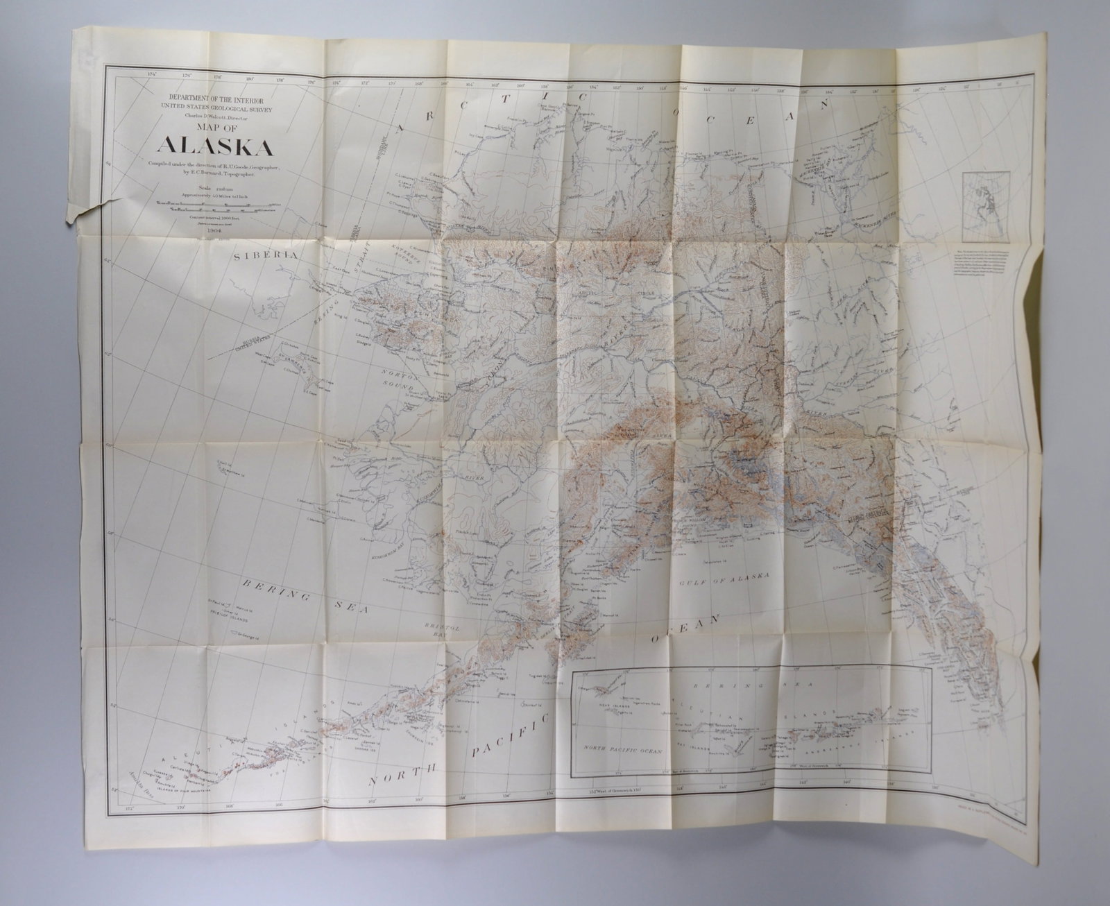 National Geographic Map of Alaska 1904: Month Issued: May Year Issued: 1904 Dimensions: Approx. 49x36" Condition: Creasing and Tears Along Creases and Wear on Edges Additional Information