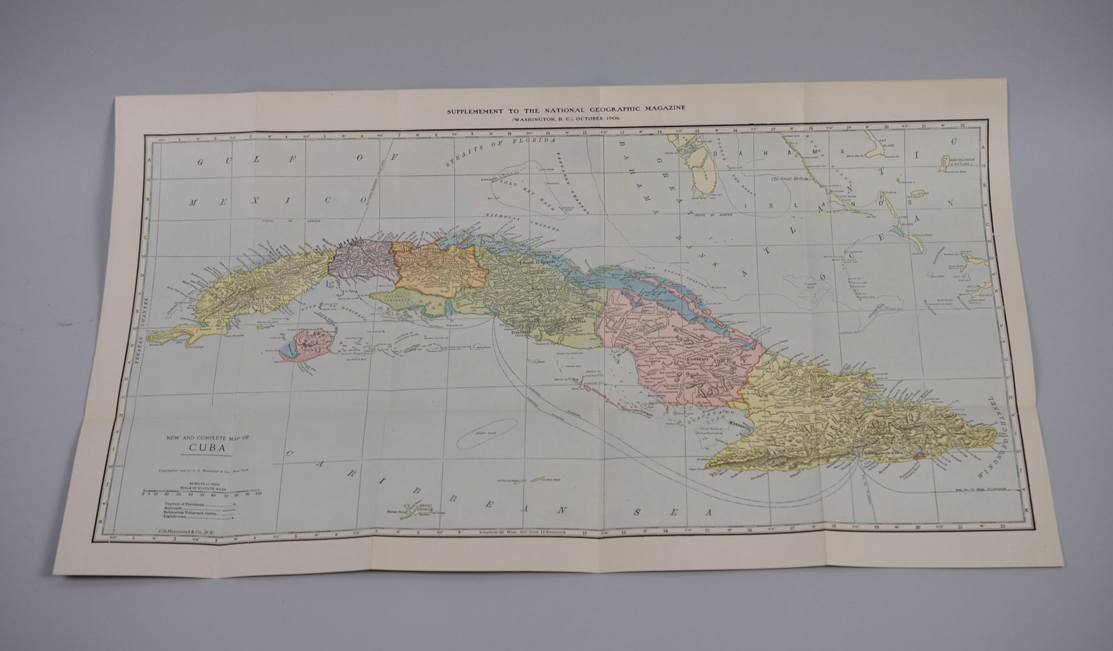 National Geographic Map of Cuba 1906: Month Issued: October Year Issued: 1906 Dimensions: 25x14 1/2" Condition: