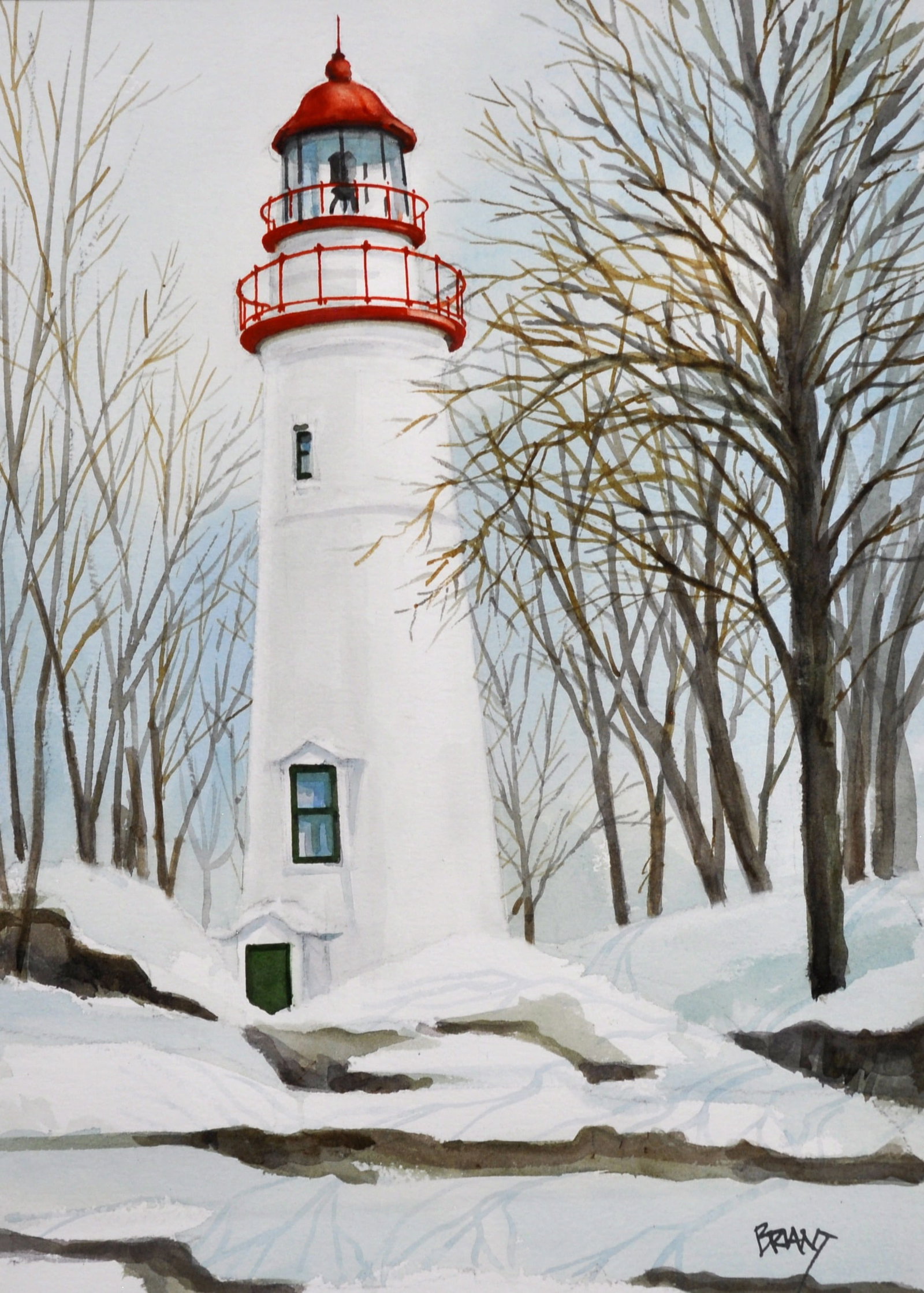 Peter Briant Watercolor Marblehead Light: Country of Origin: USA Period: 20th Century Artist: Peter Briant Dimensio