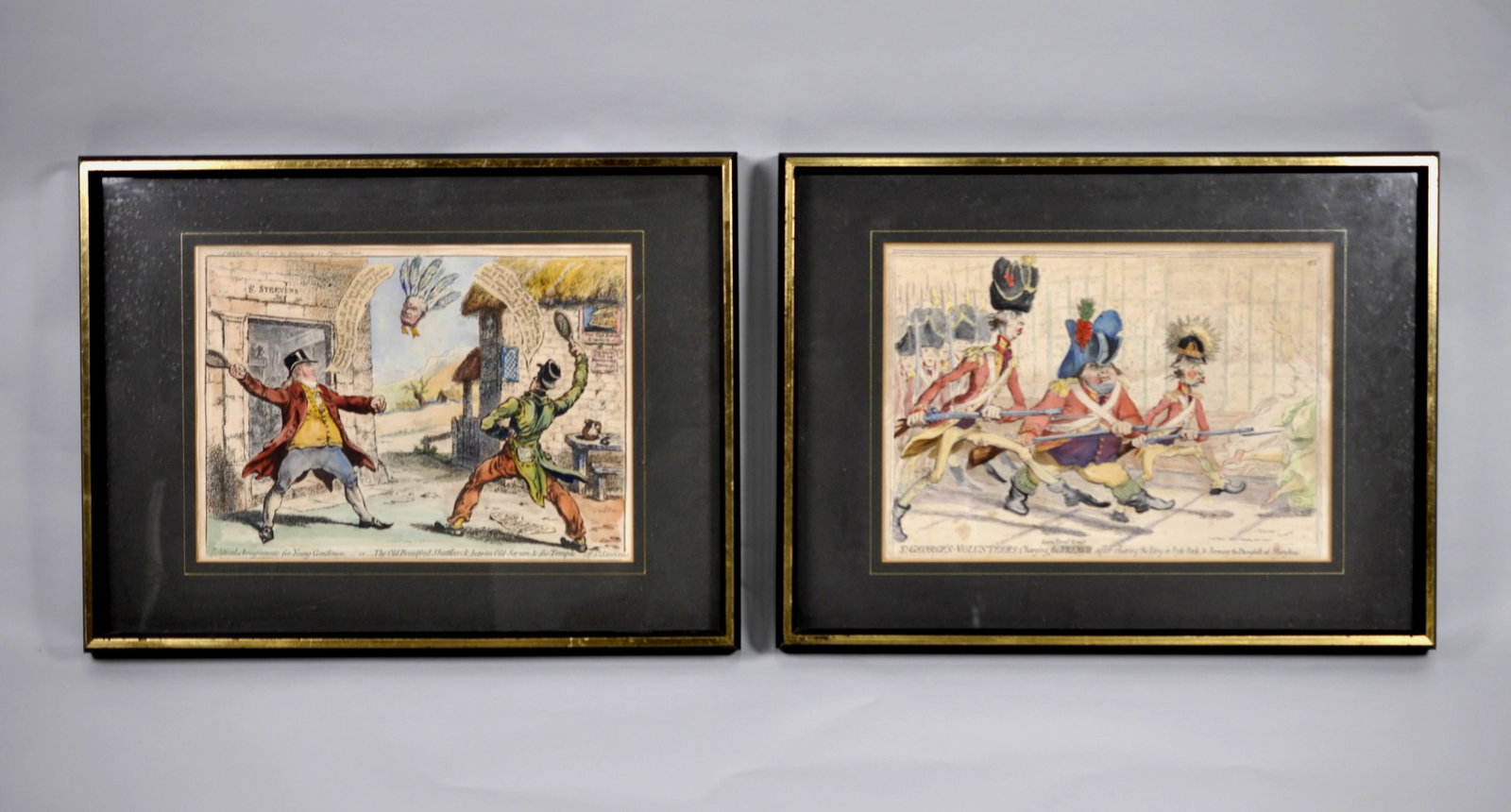 J. Gillray, 1851 Bohm Hand Colored Cartoons: Artist: James Gillray Title: St. George's Volunteers Charging Down Bond Street, After Clearing the Ring in Hyde Park, and Storming the Dunghill at Marybone; Th