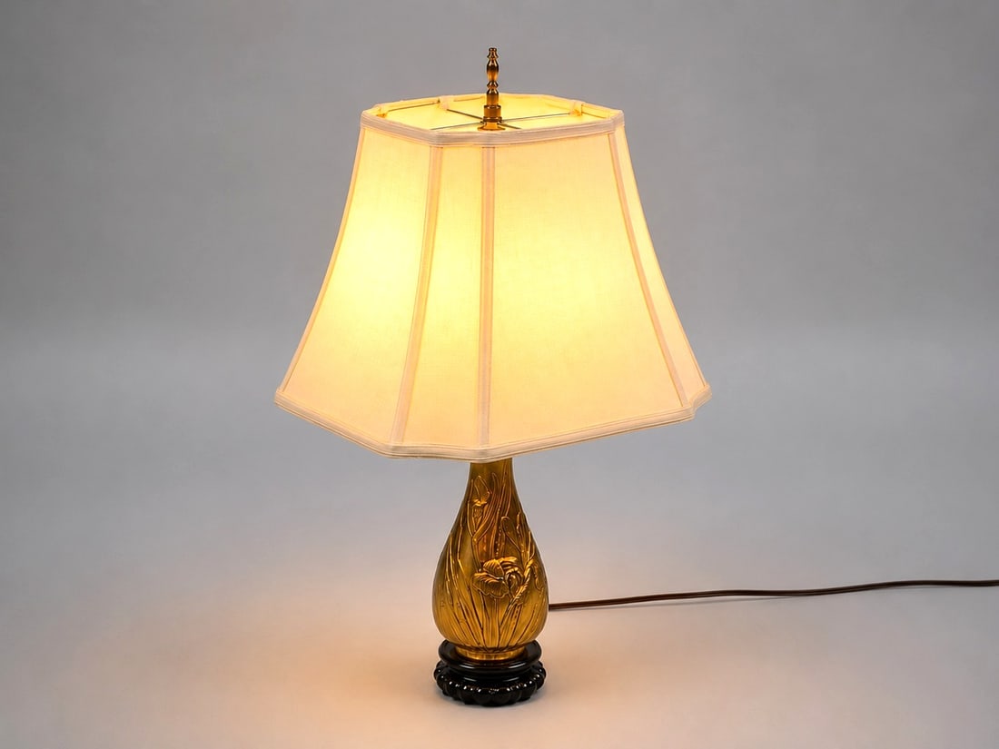 Japanese Inspired Bronze Folk Art Flower Vase Lamp: Manufacturer: Handmade, Vase Originally Had Maker Mark, Mark is covered by Lamp Base Dimensions: Approx. 5x5x25 in. Condition: Has Petina Due to Use Additional Information: This Japanese bronze vase