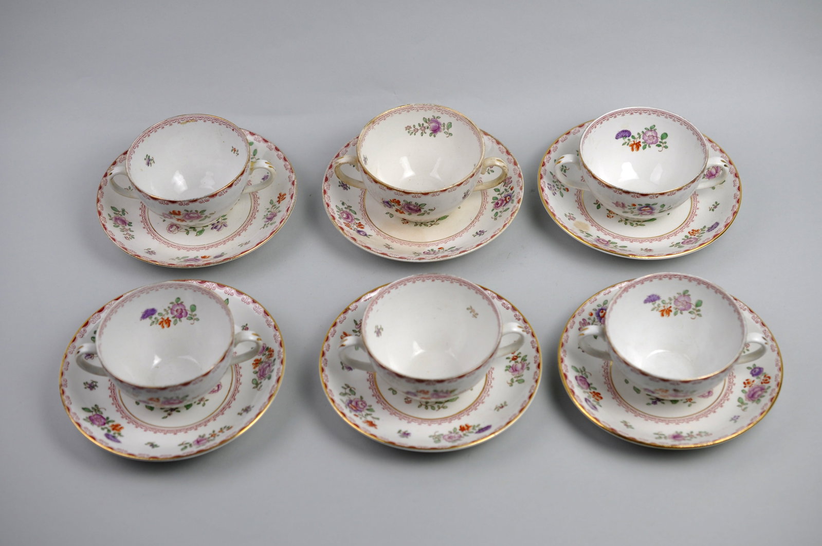 Booths Silicon China Cup and Saucer Set: Manufacturer: Booths Dimensions: Various Condition: Hand Painted Gold Trim Is Worn