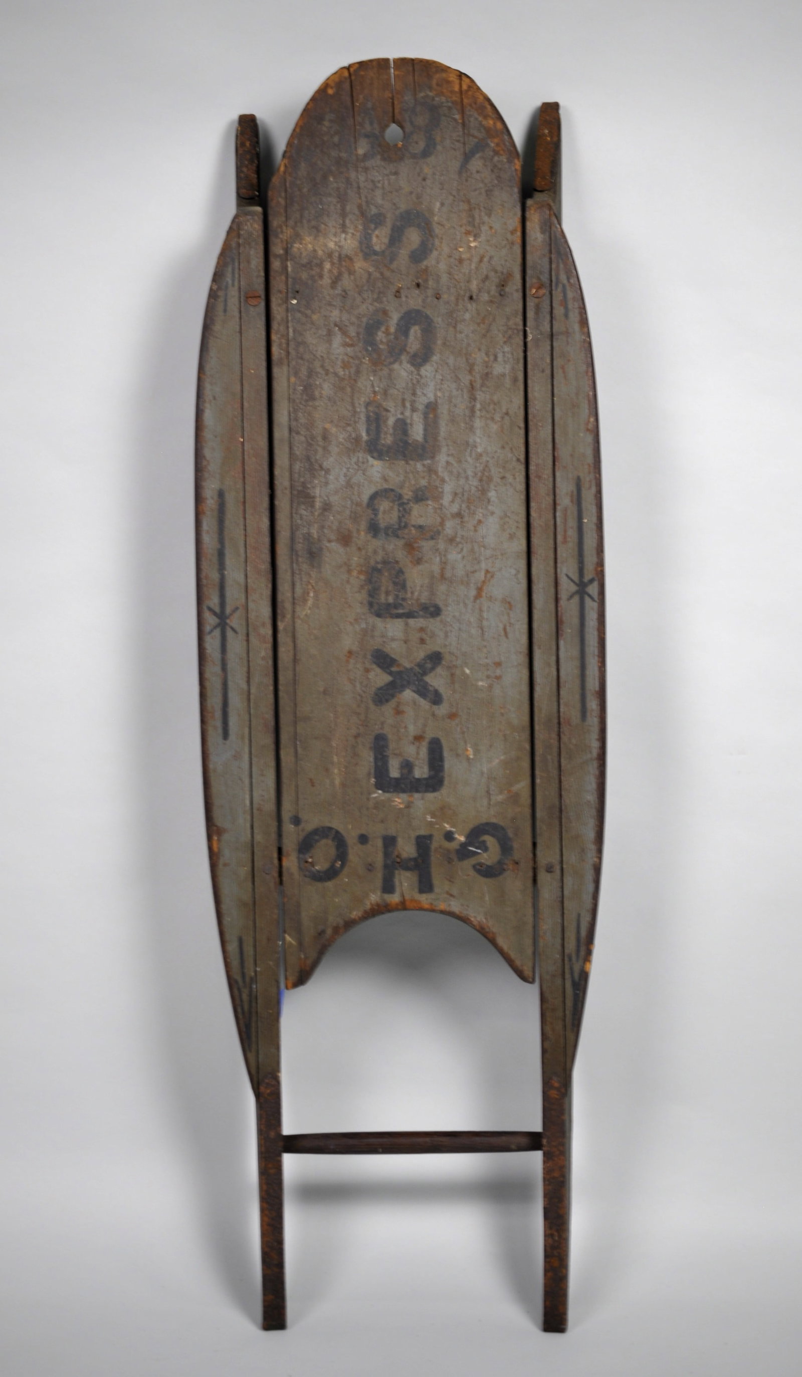 American Folk Art Coasting Sled: Country of Origin: USA Style: Child's Coasting / pull Sled Dimensions: Approx 42 x 14 x 5 in. Condition: Age and Use Wear, Faded paint, Oxidation