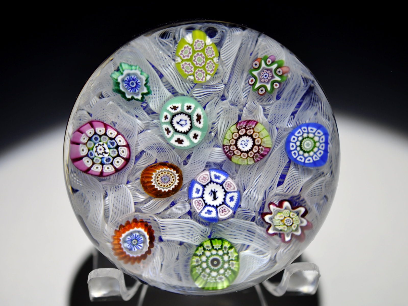 Perthshire 1974 Latticinio Paperweight: Attributed Brand: Perthshire, Crieff Scotland Period: