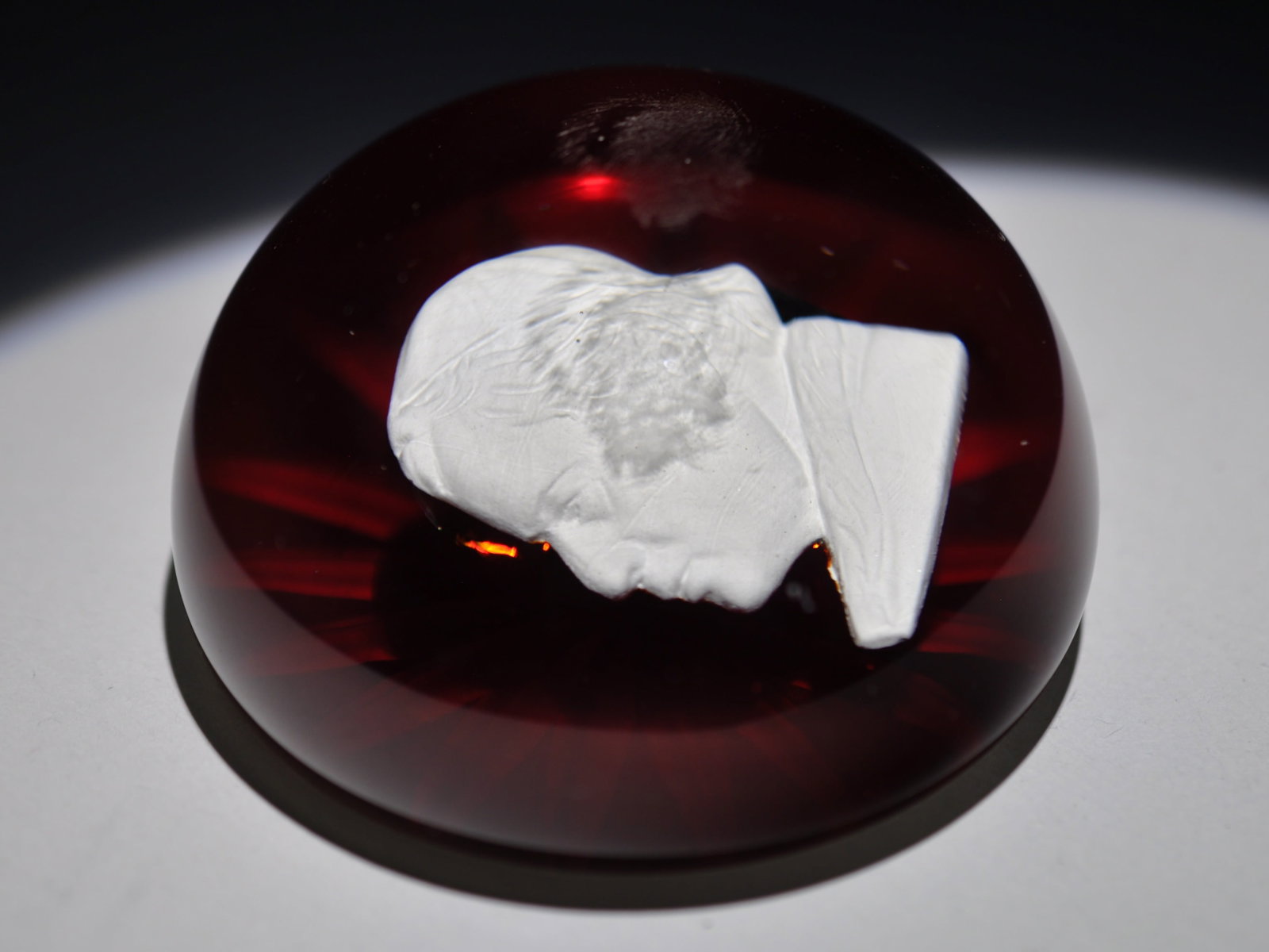 Ruby Red Sulphide Cameo Paperweight - 7