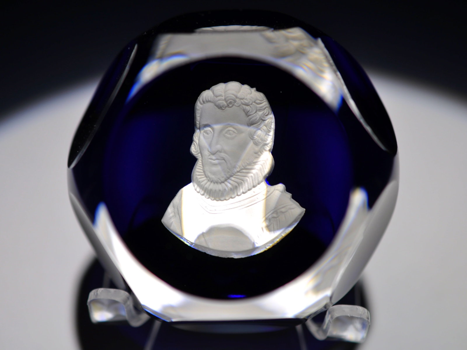 Cristal d'Albret Columbus Sulphide Overlay Paperweight: Attributed Brand: Cristal d'Albret Period: