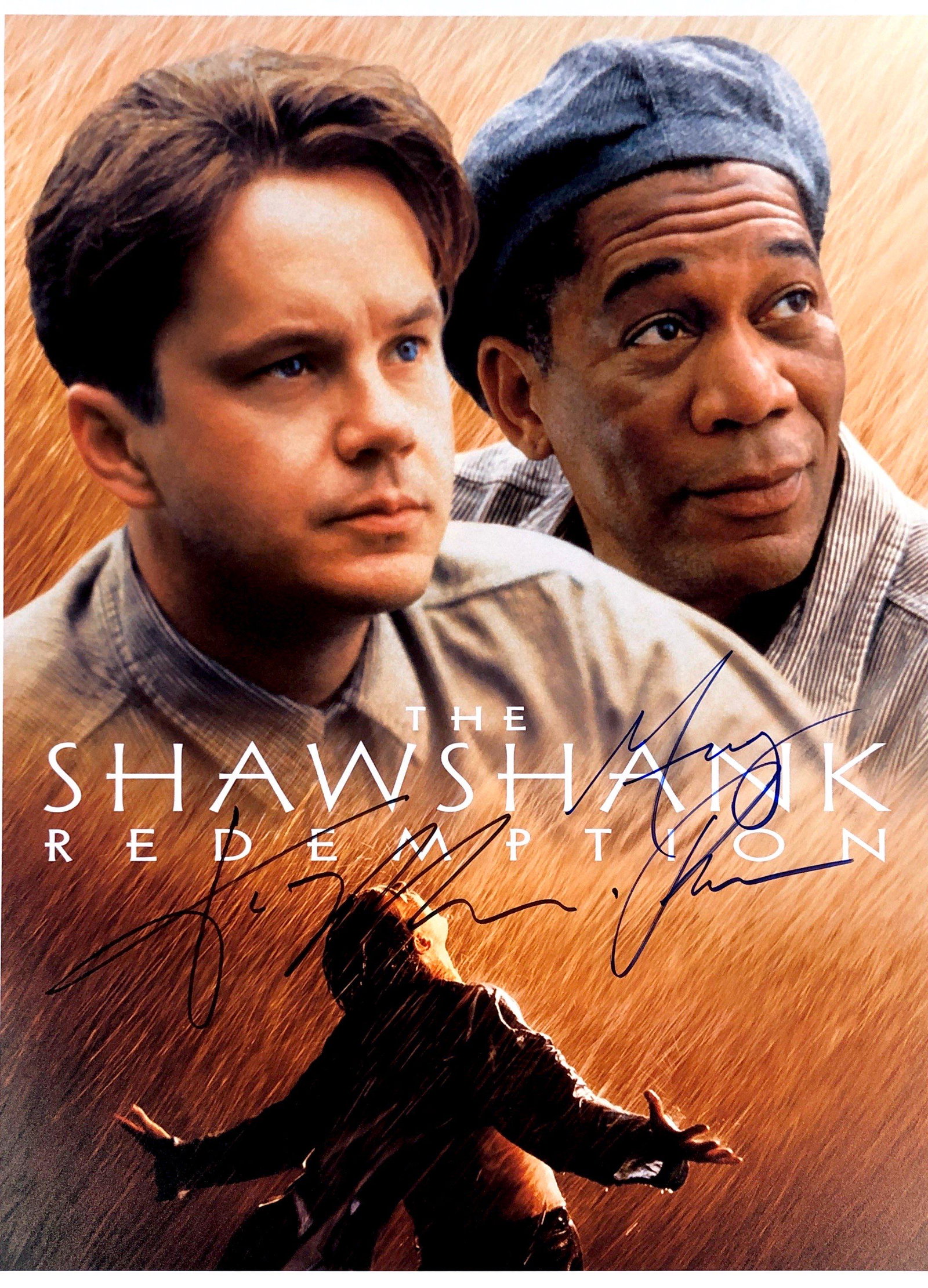 Morgan Freeman Autograph Signed Shawshank Redemption: Category: Autograph CollectiblesSize: Width 16 inches x Height 11 inchesAutograph Includes: Tim Robbins, Morgan FreemanItem is in great condition with no damage, unframedIf image of documentation is a
