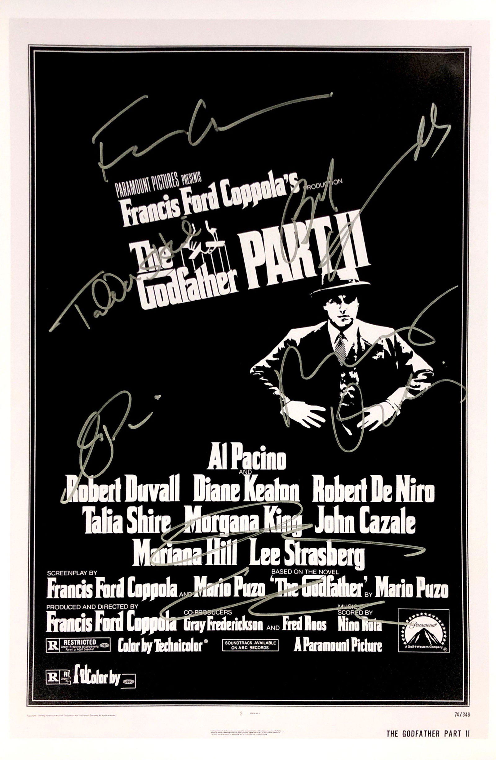 Al Pacino Autograph Signed Godfather Poster: Category: Autograph CollectiblesSize: Width 16 inches x Height 11 inchesAutograph Includes: Al Pacino, Robert Duvall, Talia Shire, Francis Ford Coppola, Diane KeatonItem is in great condition with no