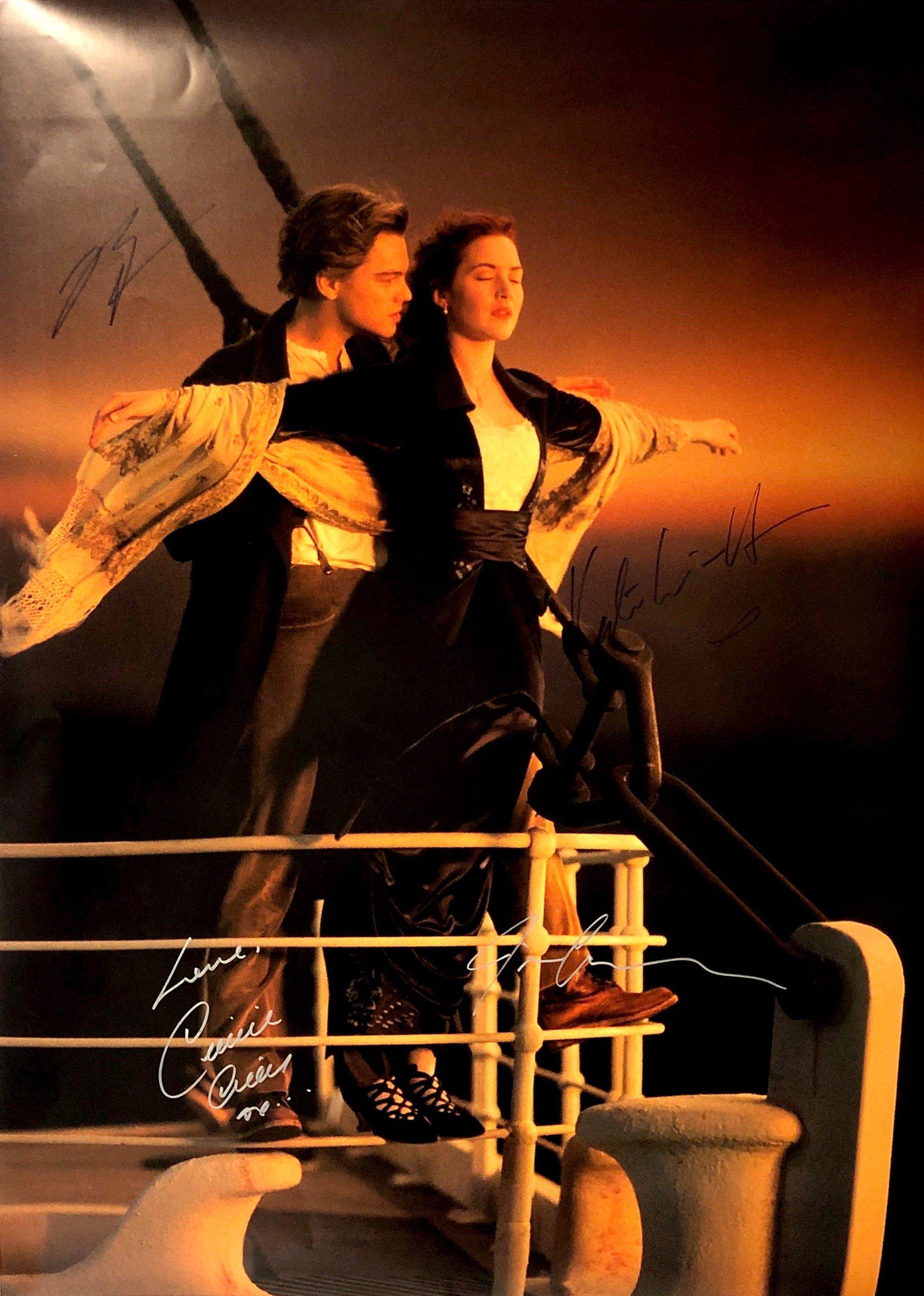Kate Winslet Autograph Signed Titanic Poster: Category: Autograph CollectiblesSize: Width 24 inches x Height 36 inchesAutograph Includes: Kate Winslet, Leonardo DiCaprio, Celine Dion, James CameronItem is in great condition with no damage, unfram