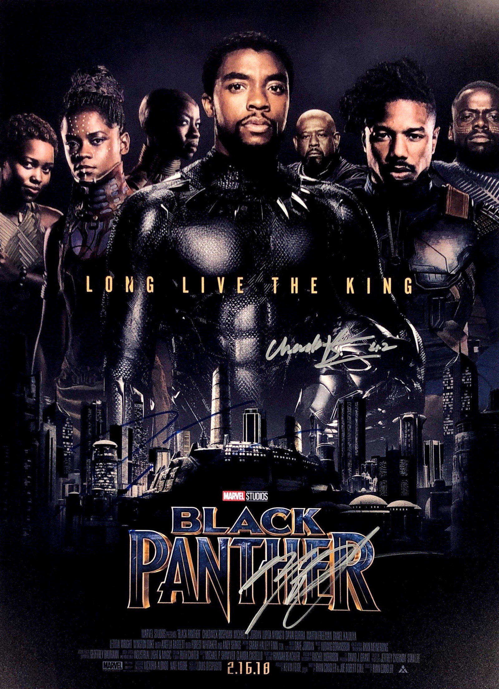 Chadwick Boseman Autograph Signed Black Panther Poster: Category: Autograph CollectiblesSize: Width 16 inches x Height 11 inchesAutograph Includes: Chadwick Boseman, Danai Gurira, Michael B Jordan, Letita WrightItem is in great condition with no damage, un