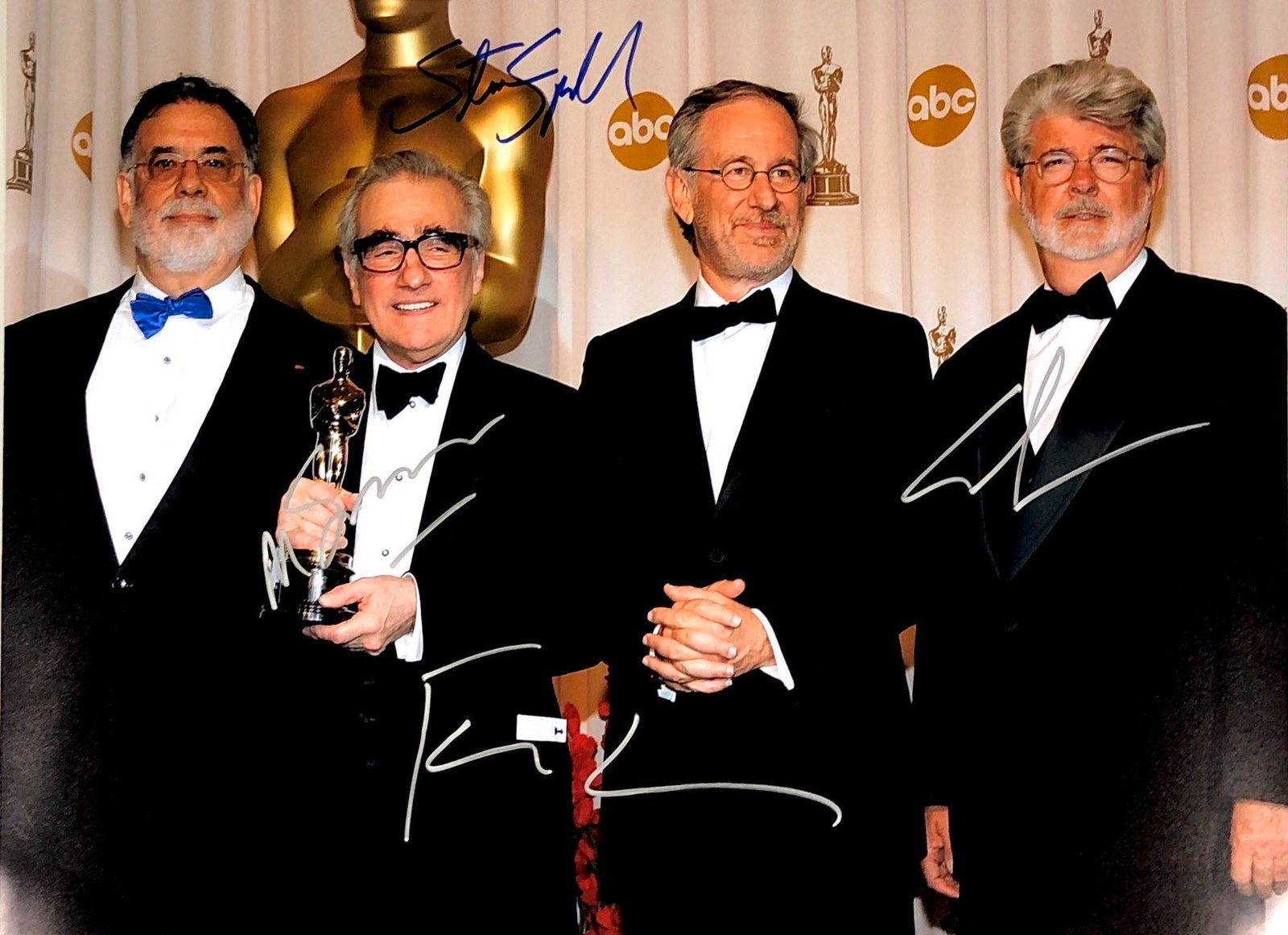 Martin Scorsese Steven Spielberg Autograph Signed Photo: Category: Autograph CollectiblesSize: Width 16 inches x Height 11 inchesAutograph Includes: Francis Ford Coppola, George Lucas, Steven Spielberg, Martin ScorseseItem is in great condition with no dama