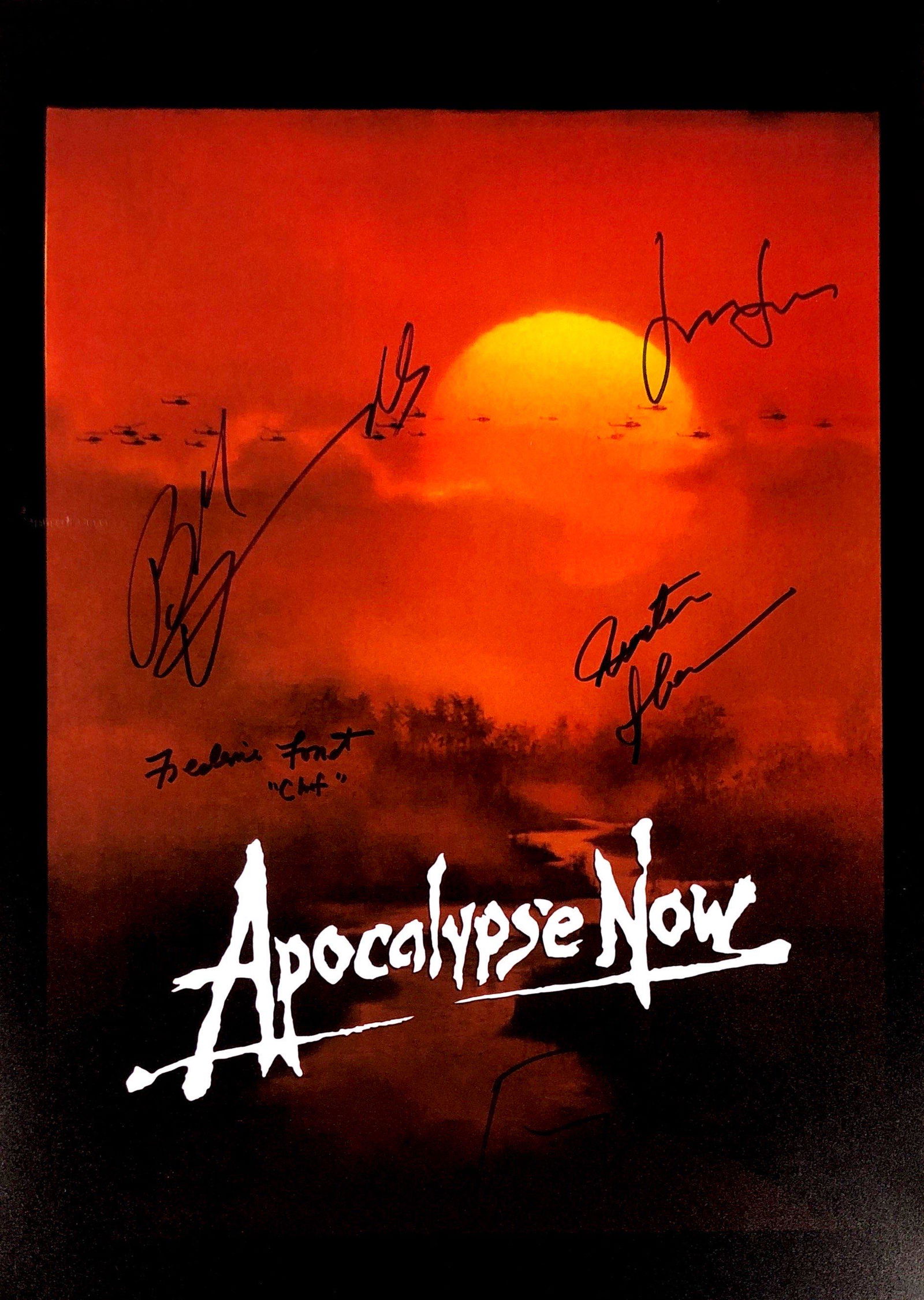 Martin Sheen Robert Duvall Autograph Signed Apocalypse: Category: Autograph CollectiblesSize: Width 16 inches x Height 11 inchesAutograph Includes: Martin Sheen, Robert Duvall, Frederic Forrest, Harrison Ford, Francis Ford Coppola Item is in great conditio