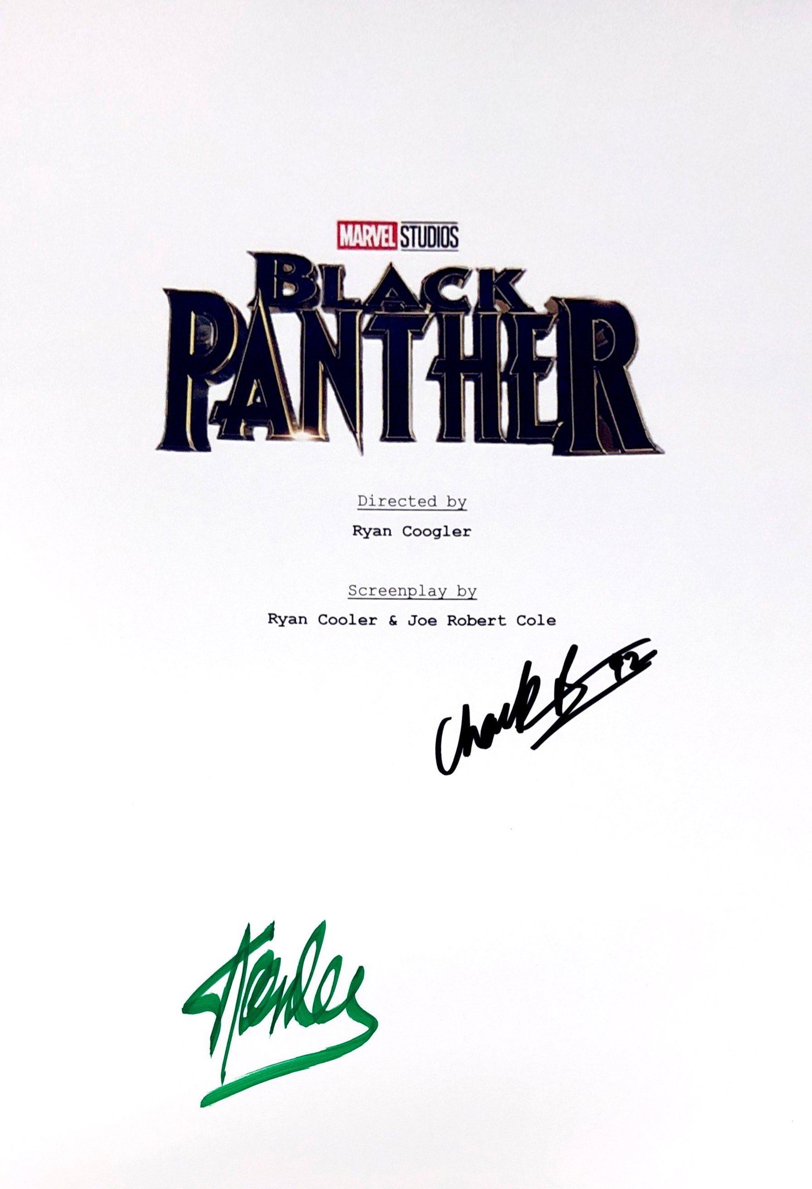 Chadwick Boseman Autograph Signed Black Panther Script: Category: Autograph CollectiblesSize: Width 8 inches x Height 10 inchesAutograph Includes: Chadwick Boseman, Stan LeeItem is in great condition with no damage, unframedIf image of documentation is att