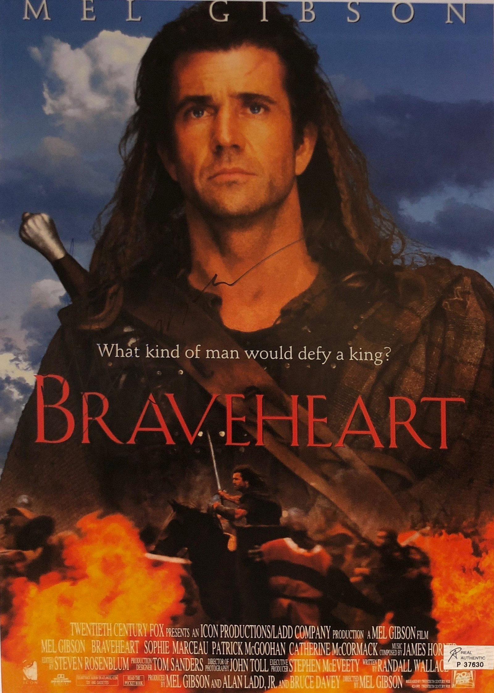 Mel Gibson Autograph Signed Braveheart Poster: Category: Autograph CollectiblesSize: Width 24 inches x Height 36 inchesAutograph Includes: Mel GibsonItem is in great condition with no damage, unframedIf image of documentation is attached in the li