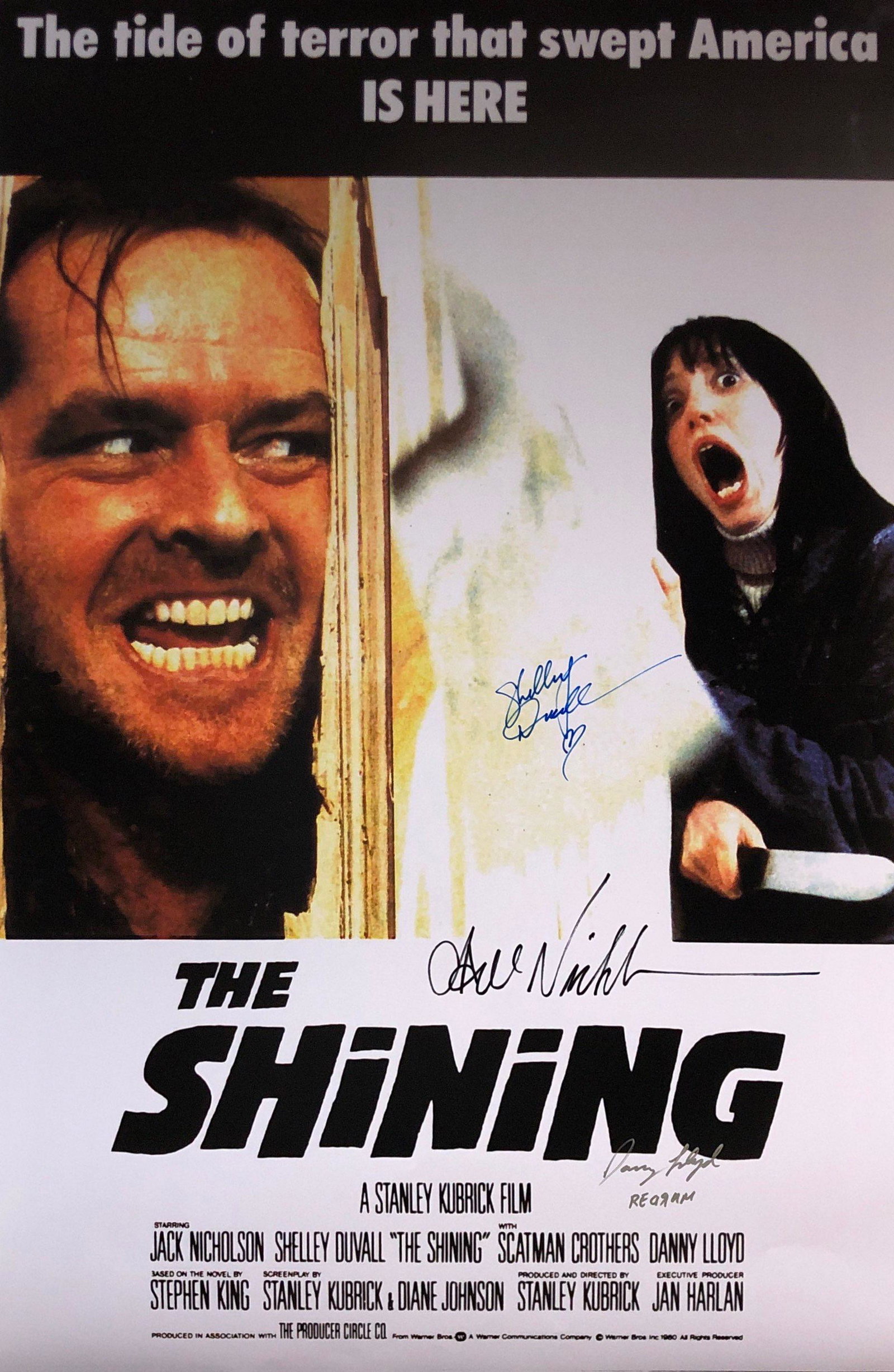 Jack Nicholson Autograph Signed Shining Poster: Category: Autograph CollectiblesSize: Width 24 inches x Height 36 inchesAutograph Includes: Jack Nicholson, Shelly Duvall, Dany LloydItem is in great condition with no damage, unframedIf image of docu