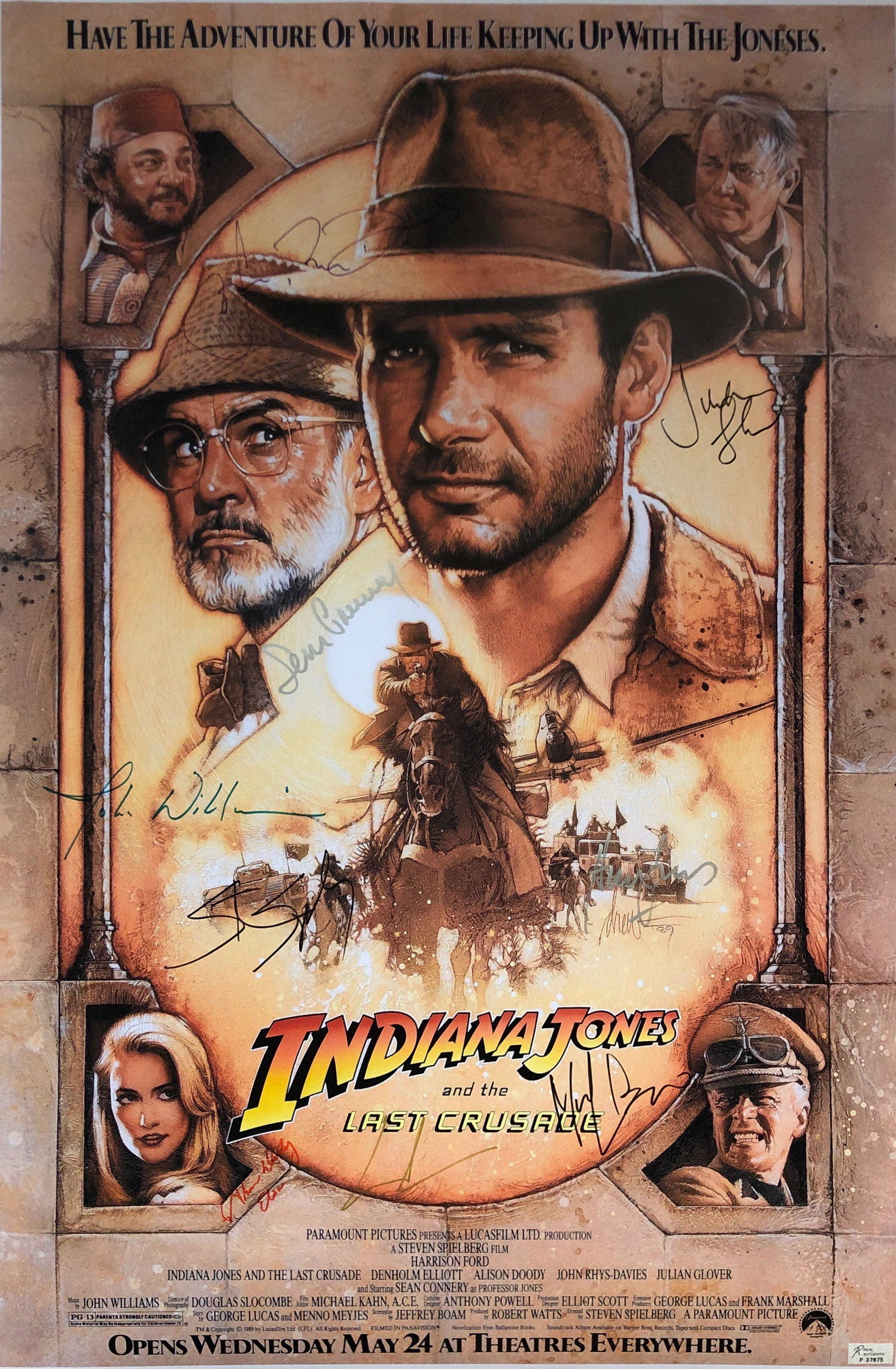 Allison Doody Autograph Signed Indiana Jones Last: Category: Autograph CollectiblesSize: Width 24 inches x Height 36 inchesAutograph Includes: Allison Doody, John Rhys Davies, Sean Connery, Harrison Ford, Julian Glover, John Williams, George Lucas, St