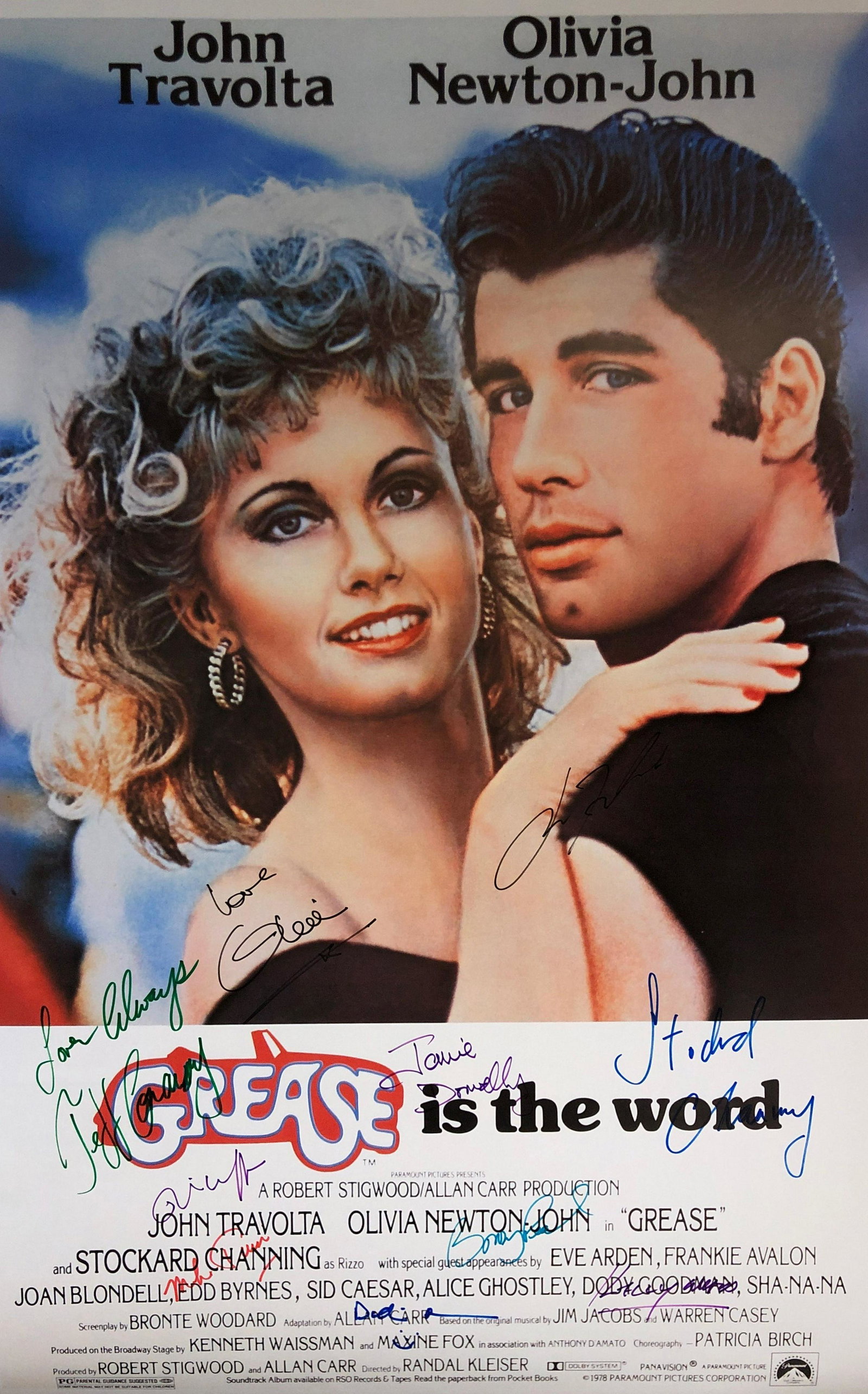 John Travolta Autograph Signed Grease Poster: Category: Autograph CollectiblesSize: Width 24 inches x Height 36 inchesAutograph Includes: Olivia Newton-John, John Travolta, Stockard Channing, Jeff Conaway, Barry Pearl, Michael Tucci, Kelly Ward,