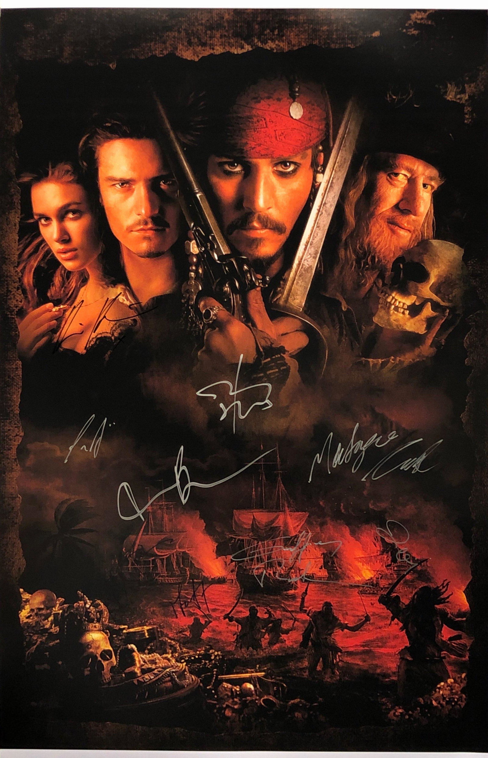 Pirates of Caribbean Johnny Depp Orlando Bloom Poster: Category: Autograph Photo CollectiblesItem is in great condition with no damage, unframed If image of documentation is not attached in the listing, the lot is sold without documents. Please review our