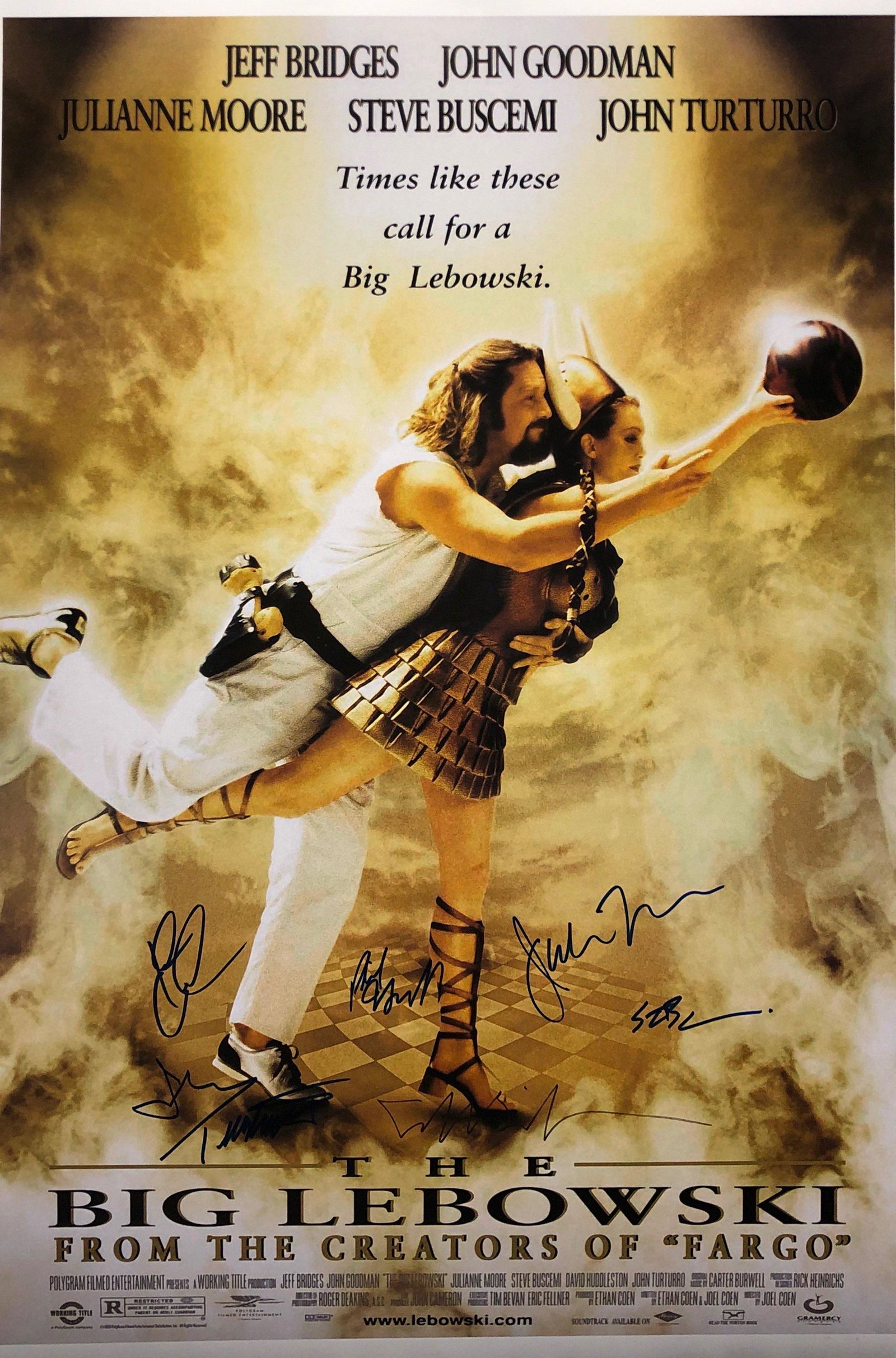 Signed Big Lebowski Poster Jeff Bridges John Goodman: Autographed by:Jeff Bridges, John Goodman, Julianne Moore, Steve Buscemi, John Turturro, Philip, Seymour HoffmanSize: 8" x 10"Authentication Code: P37315Item is in great condition with no damage, unfr