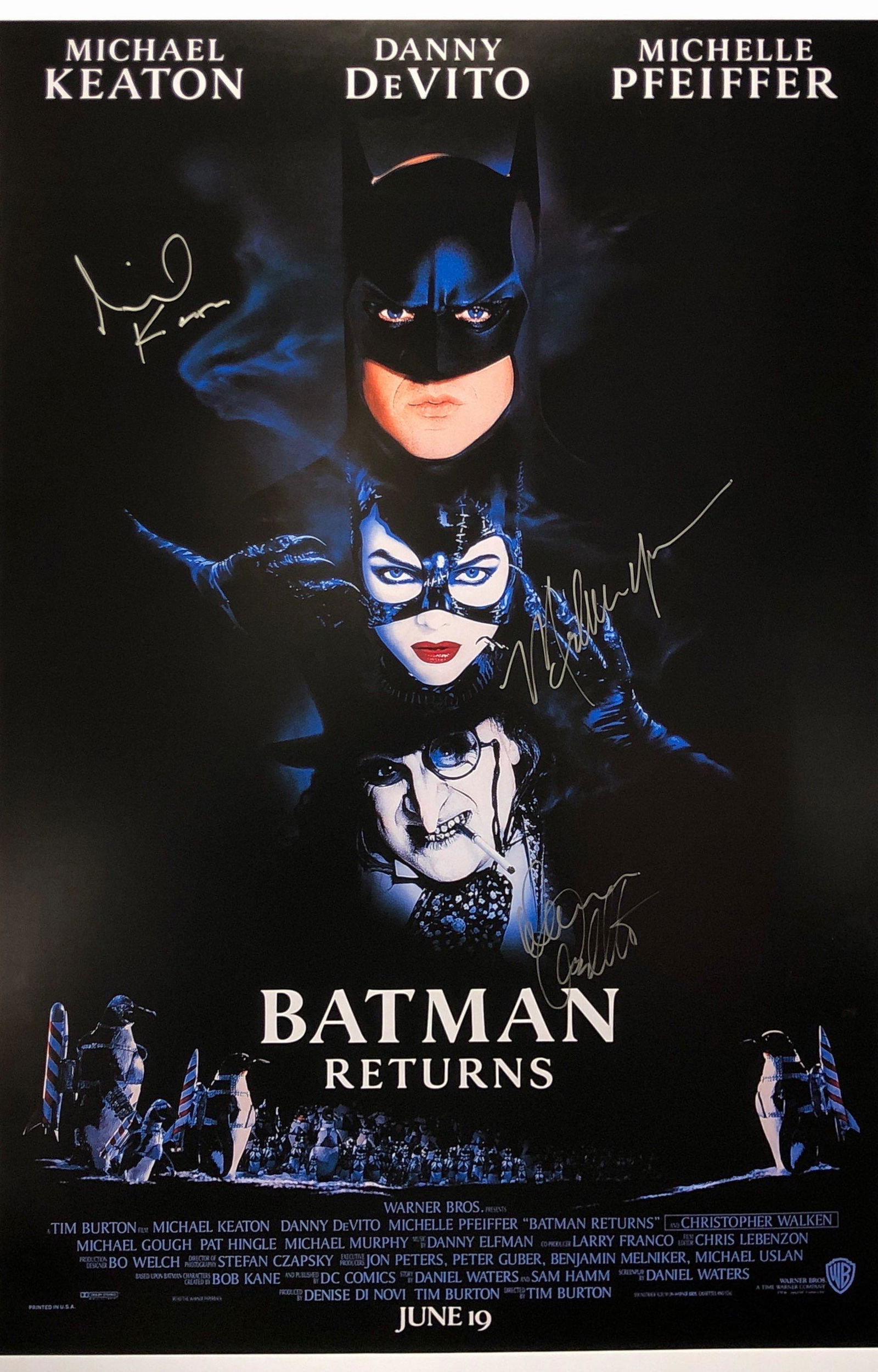 Signed Batman Returns Poster Michael Keaton Danny: Autographed by:Michael Keaton, Danny DeVito, Michelle PfeifferSize: 8" x 10"Authentication Code: P37330Item is in great condition with no damage, unframed If image of documentation is not attached in