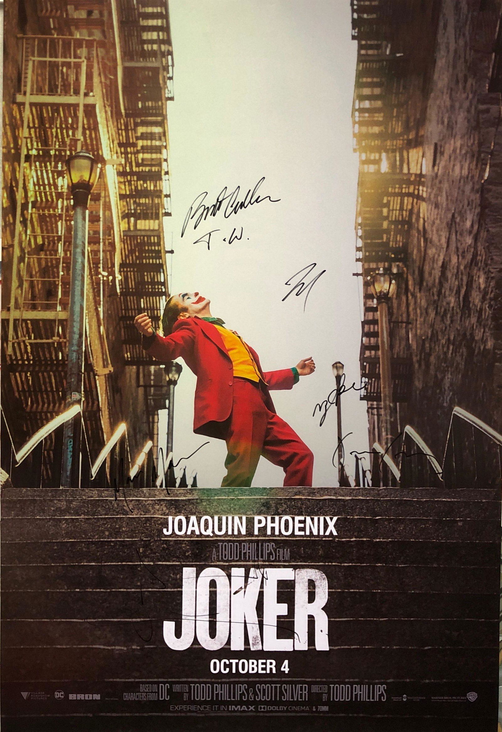 Signed Joker Poster Joaquin Phoenix Robert De Niro: Autographed by:Joaquin Phoenix, Marc Maron, Zazie Beetz, Frances Conroy, Brett Cullen, Robert De NiroSize: 8" x 10"Authentication Code: P37333Item is in great condition with no damage, unframed If ima
