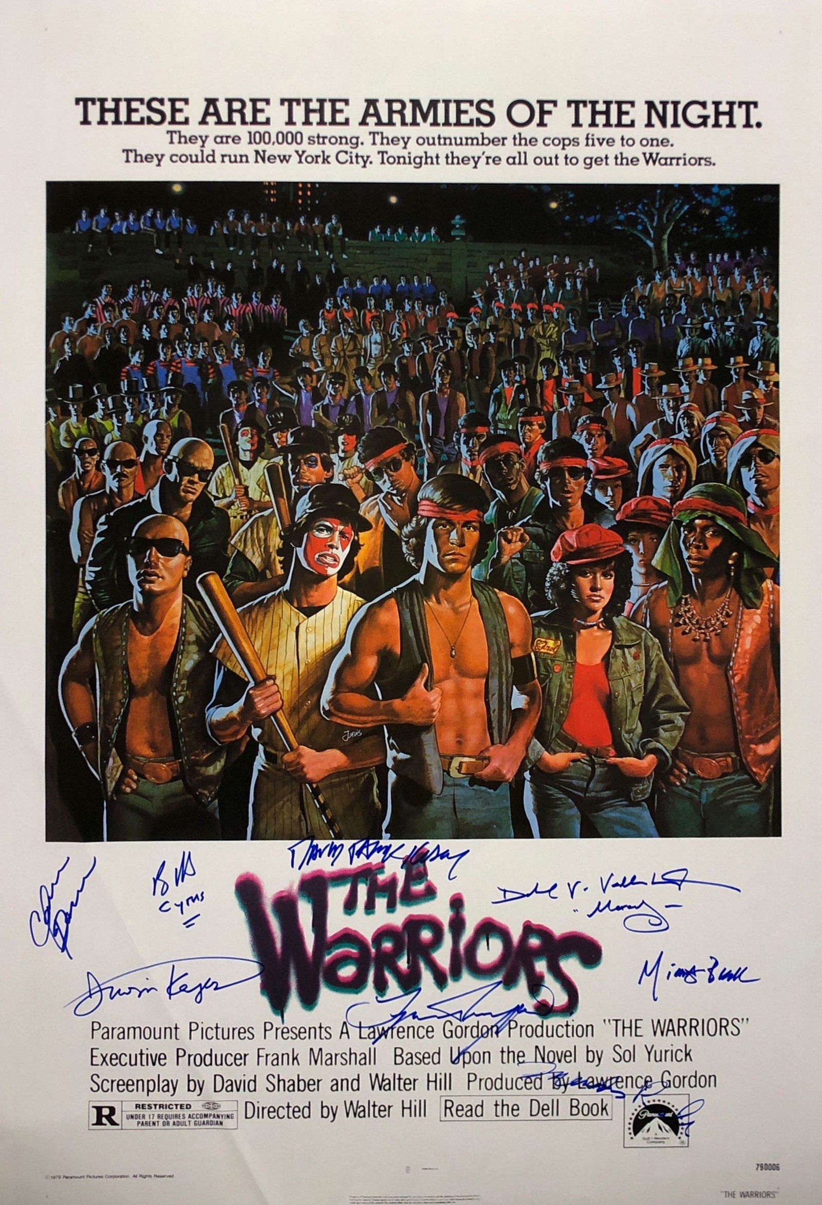 Signed Warriors Poster Roger Hill Irwin Keyes: Autographed by:Roger Hill, Irwin Keyes, David Patrick Kelly, James Remar, Deborah Van Valkenburgh, Michael Beck, Lynne Thigpen, Mercedes RuehlSize: 8" x 10"Authentication Code: P37345Item is in great