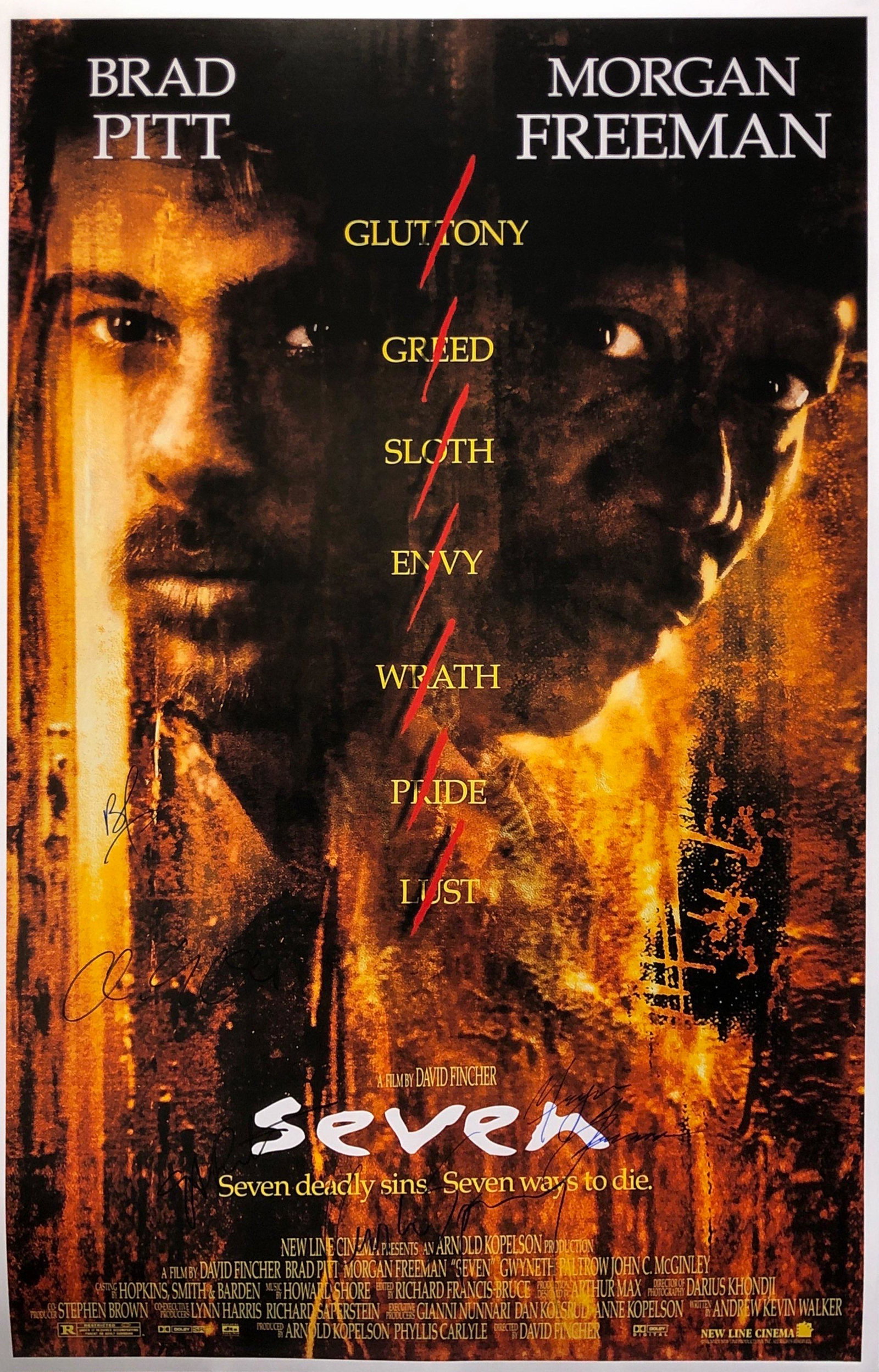 Signed Seven Poster Morgan Freeman Brad Pitt: Autographed by:Morgan Freeman, Andrew Kevin Walker, Brad Pitt, Gwyneth Paltrow, Kevin SpaceySize: 8" x 10"Authentication Code: P37368Item is in great condition with no damage, unframed If image of doc