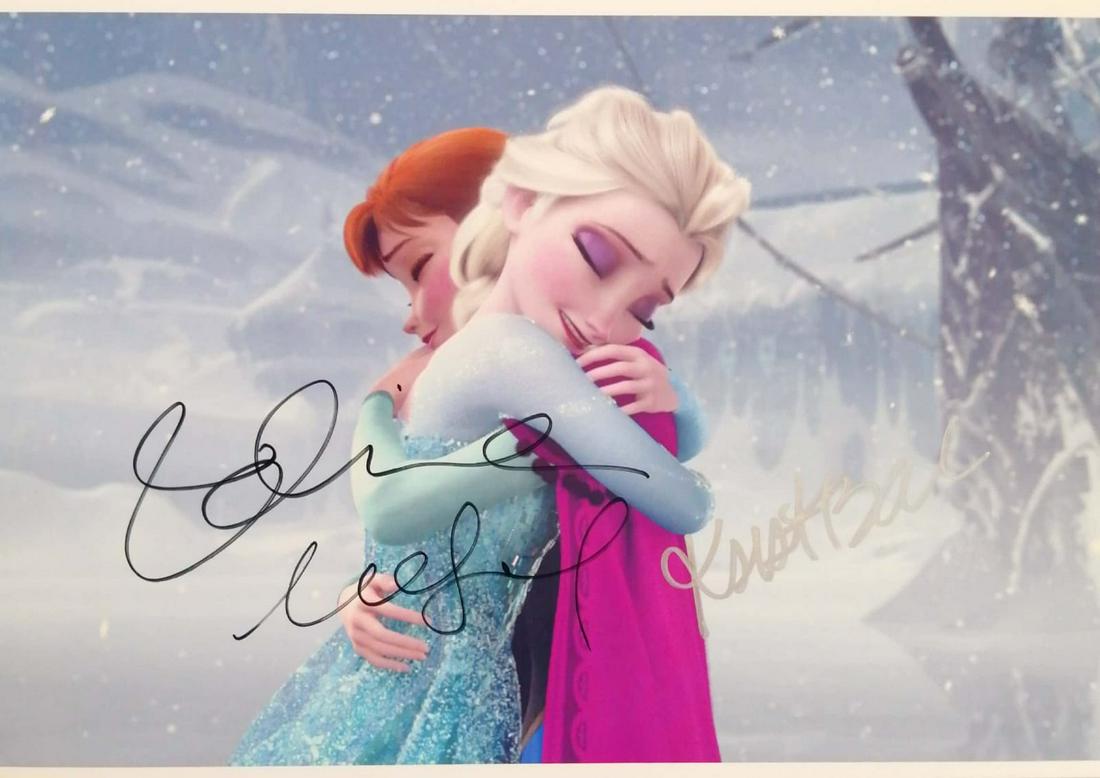Frozen Elsa Anna Idina Menzel Signed Photo: Autographed by:Idina Menzel (Elsa), Kristen Bell (Anna)Size: 8" x 10"Authentication Code: PC25198Item is in great condition with no damage, unframed If image of documentation is not attached in the li