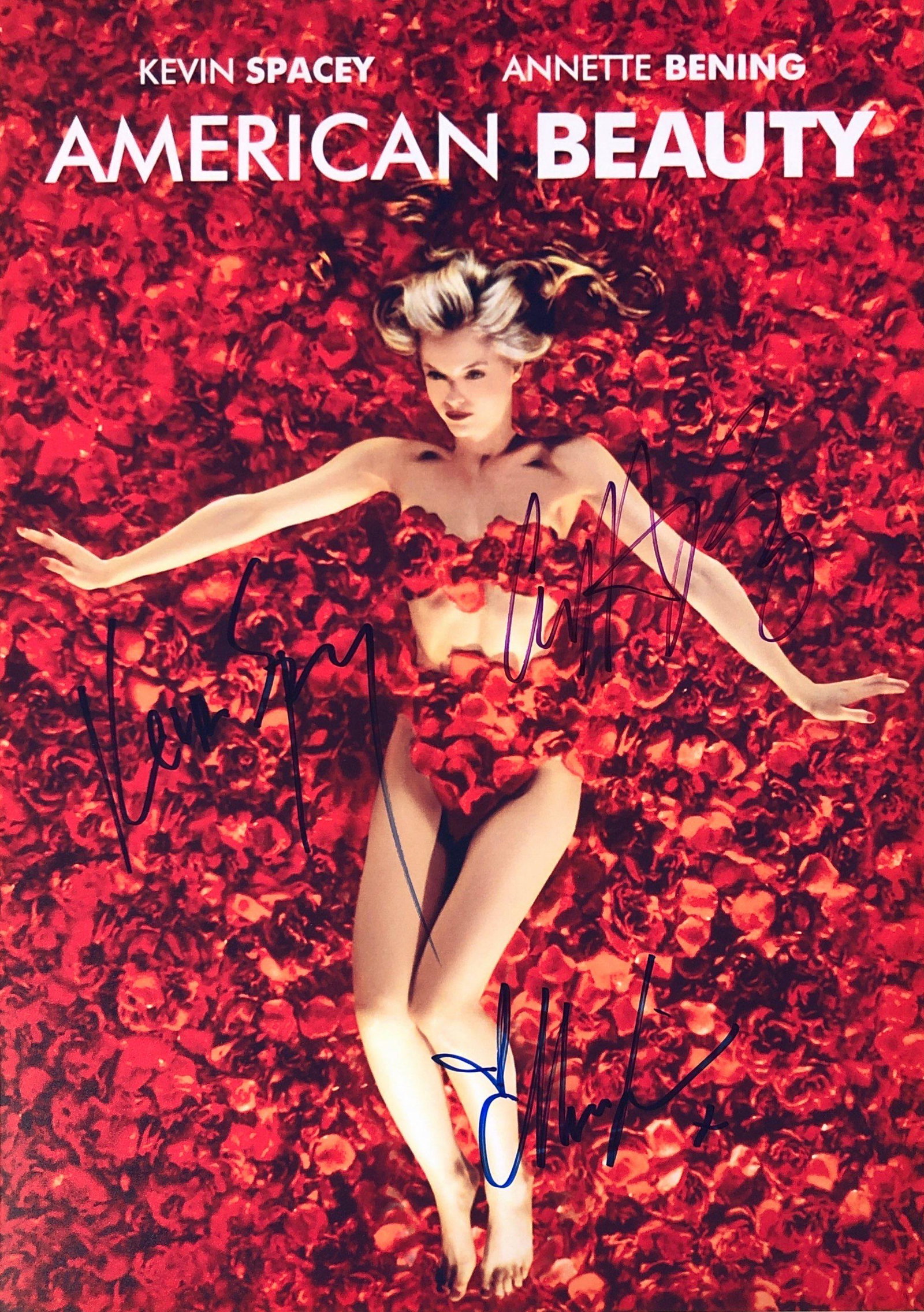 American Beauty Annette Bening Signed Photo: Autographed by:Annette Bening, Kevin Spacey, Mena SuvariSize: 8" x 10"Authentication Code: PC25468Item is in great condition with no damage, unframed If image of documentation is not attached in the l
