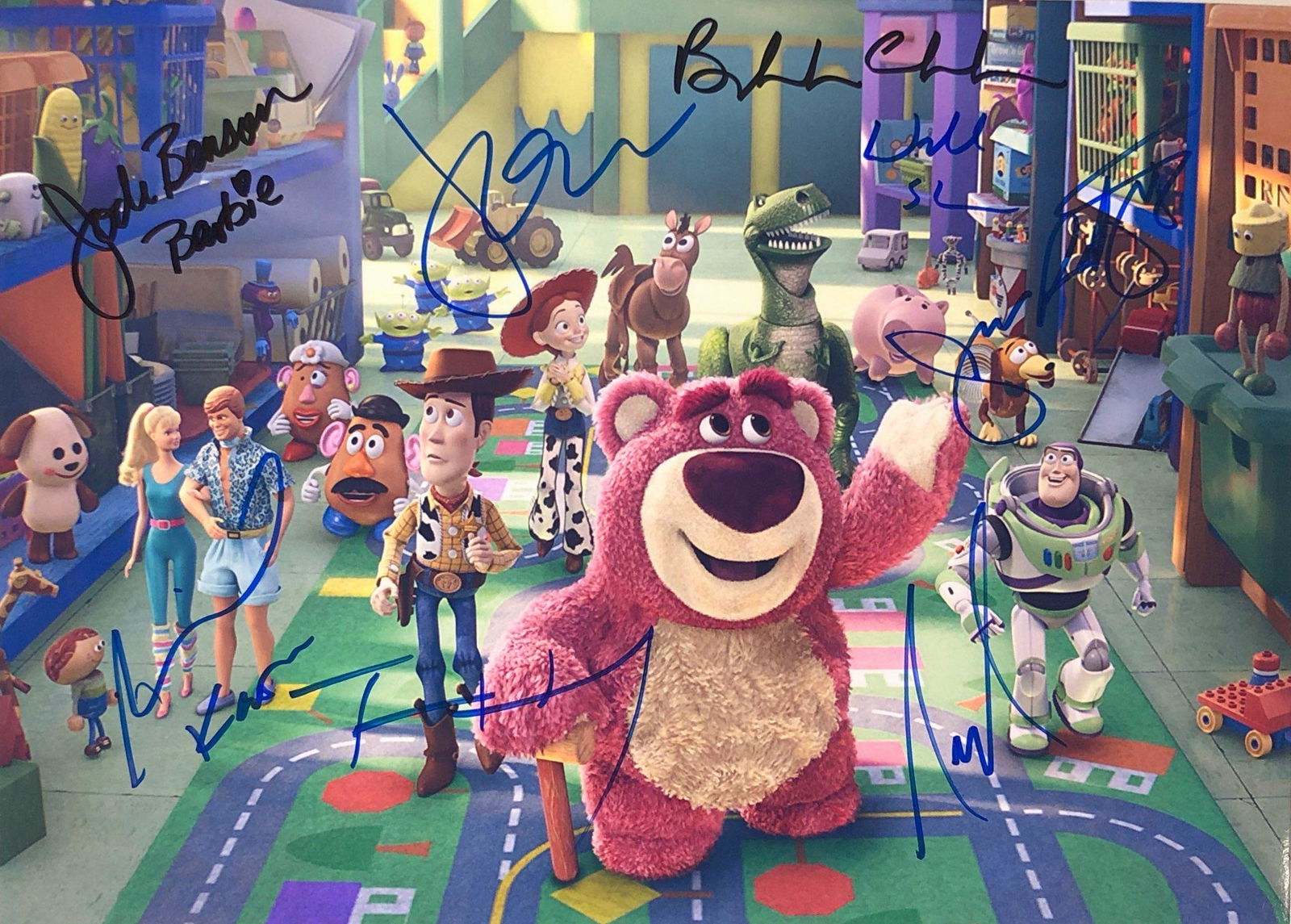 Toy Story 3 Signed Photo: Autographed by:Tom Hanks, Tim Allen, Joan Cusack, Michael Keaton, John Ratzenberger, Blake Clark, Jodi BensonSize: 8" x 10"Authentication Code: PC25734Item is in great condition with no damage, unfram