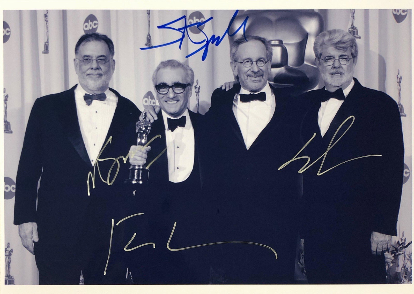 Directors Steven Spielberg Signed Photo: Autographed by:Steven Spielberg, Francis Ford Coppola, Martin Scorsese, George LucasSize: 8" x 10"Authentication Code:PC25894Item is in great condition with no damage, unframed If image of documentati